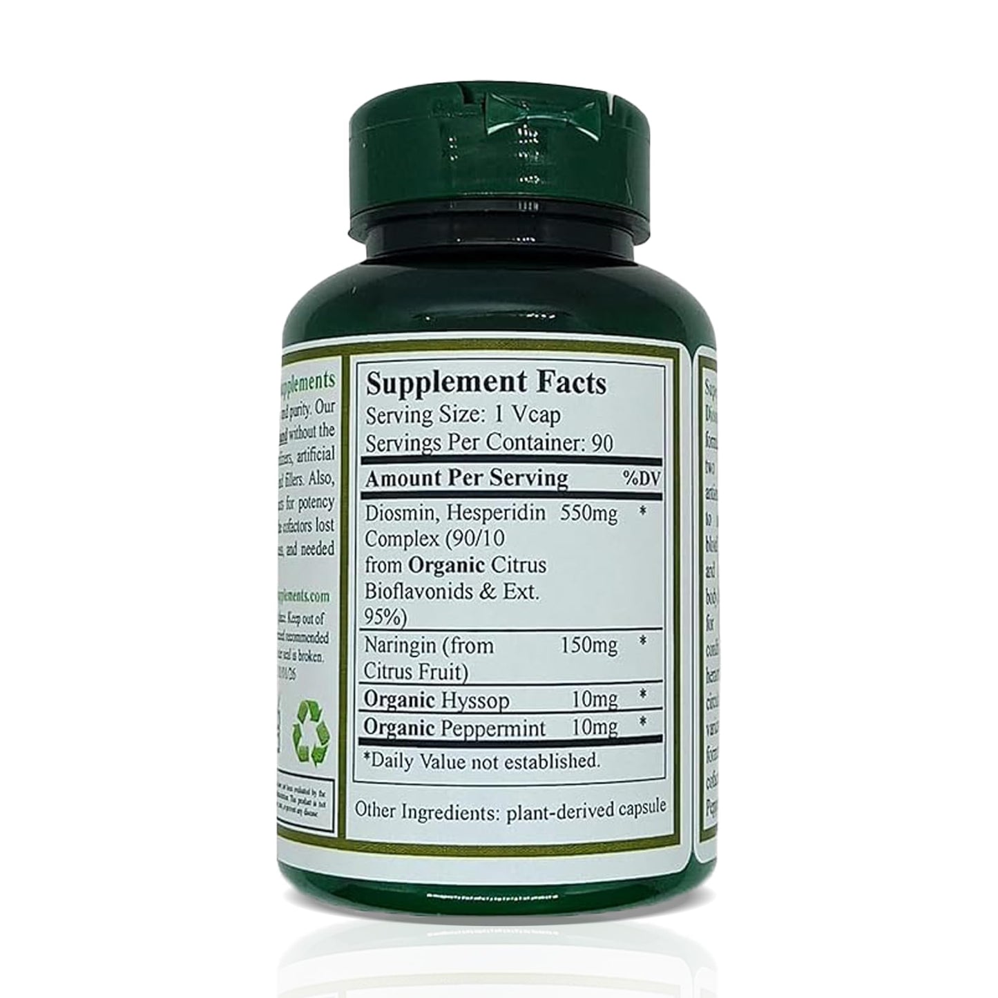 Green Organic Supplements Super Hesperidin with Diosmin, Narangin Capsules 90 Count