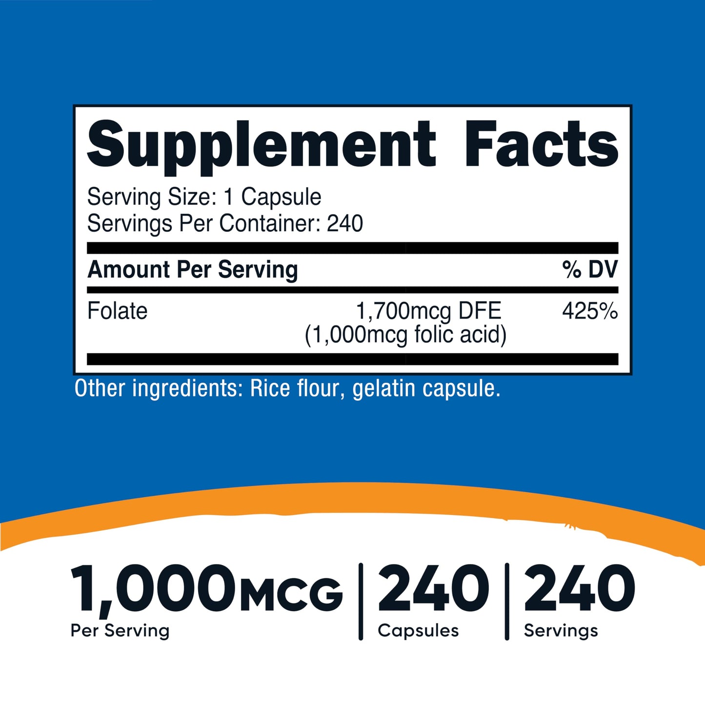 Nutricost Folic Acid (Vitamin B9) 1000 mcg Capsules, 240 Count (Pack of 3)