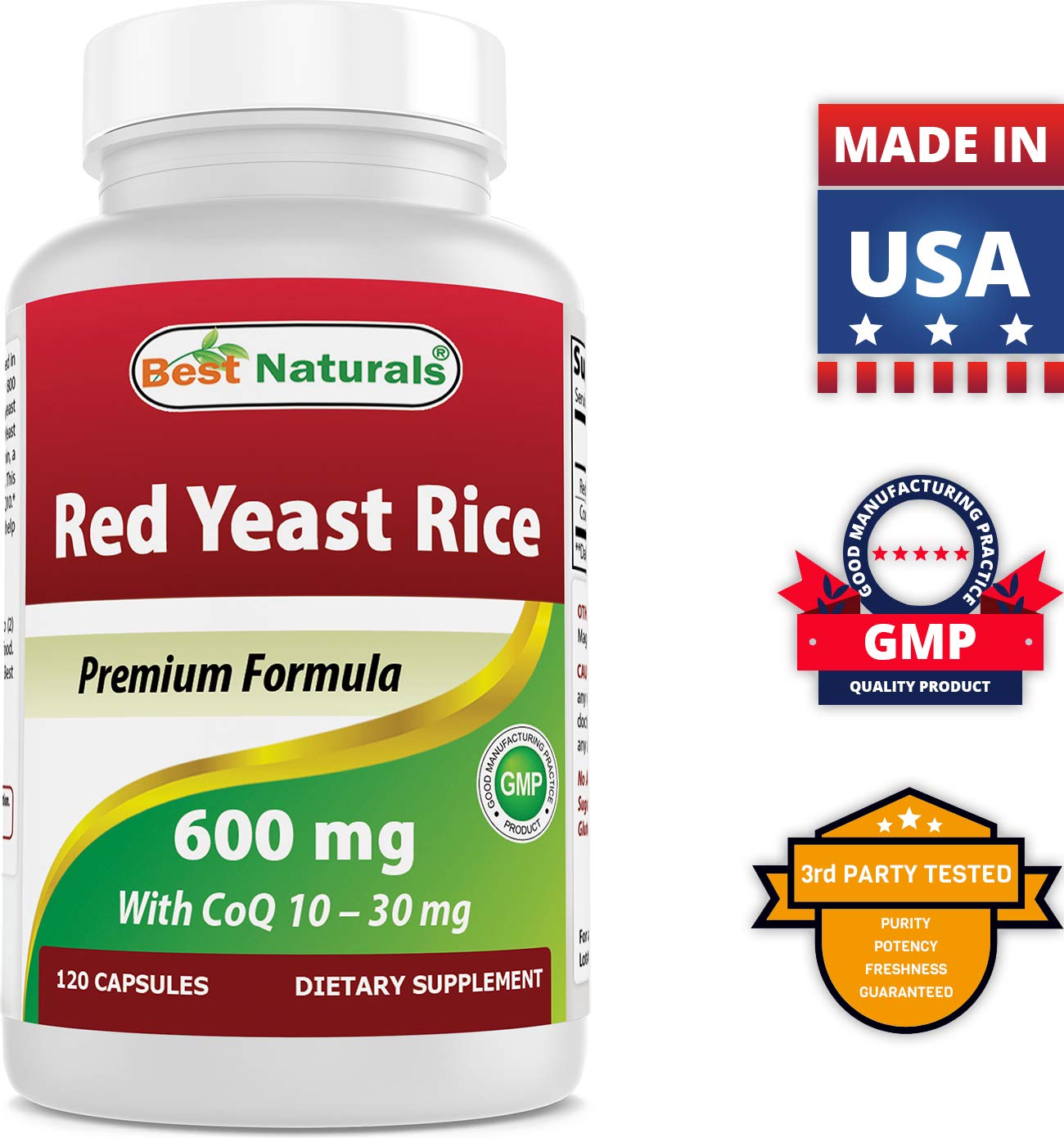 Best Naturals Red Yeast Rice with CoQ10 & Turmeric Curcumin 1500mg/Serving with Bioperine Capsule, 1 Count