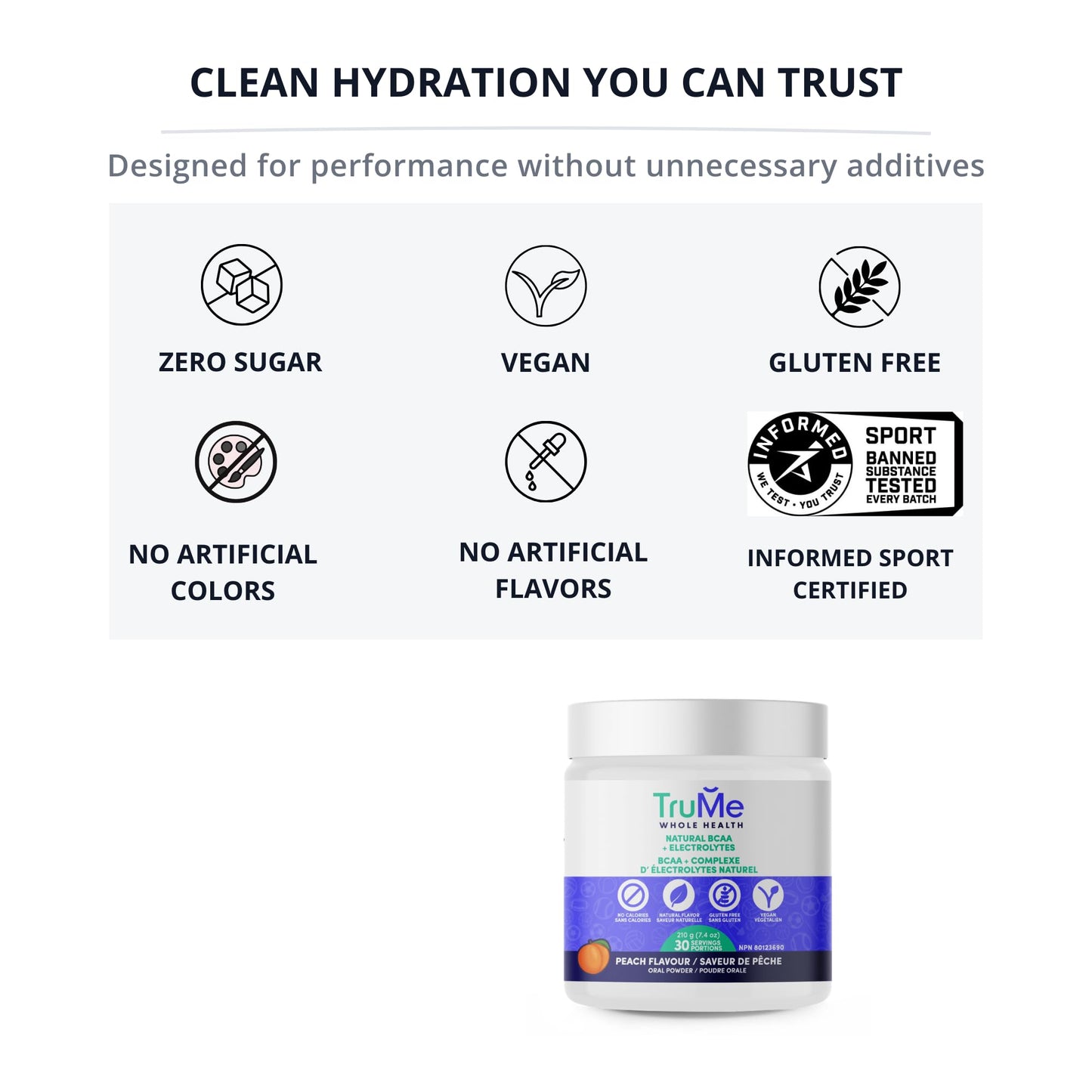 TruMe Whole Health Informed Sport Certified BCAA EAA Peach Powder 7.4