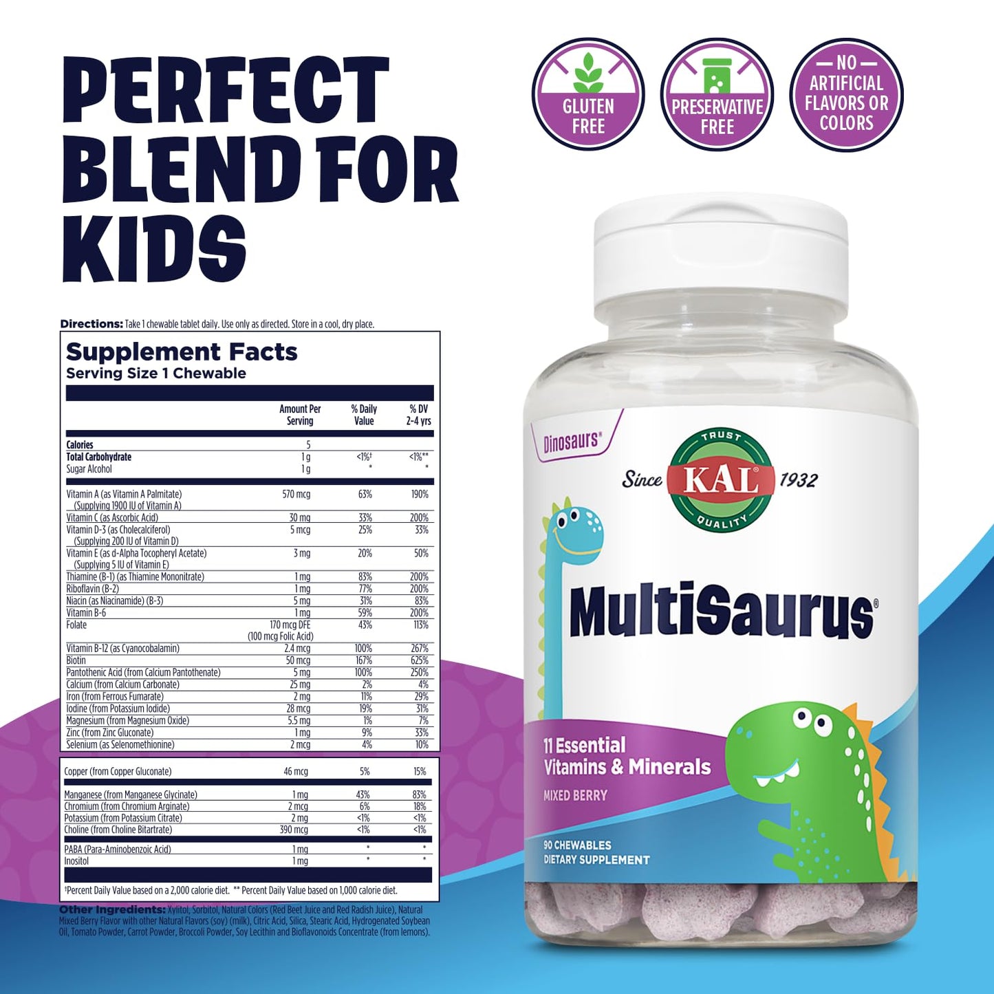KAL MultiSaurus Kids Complete Multivitamin Chewables 90 Count