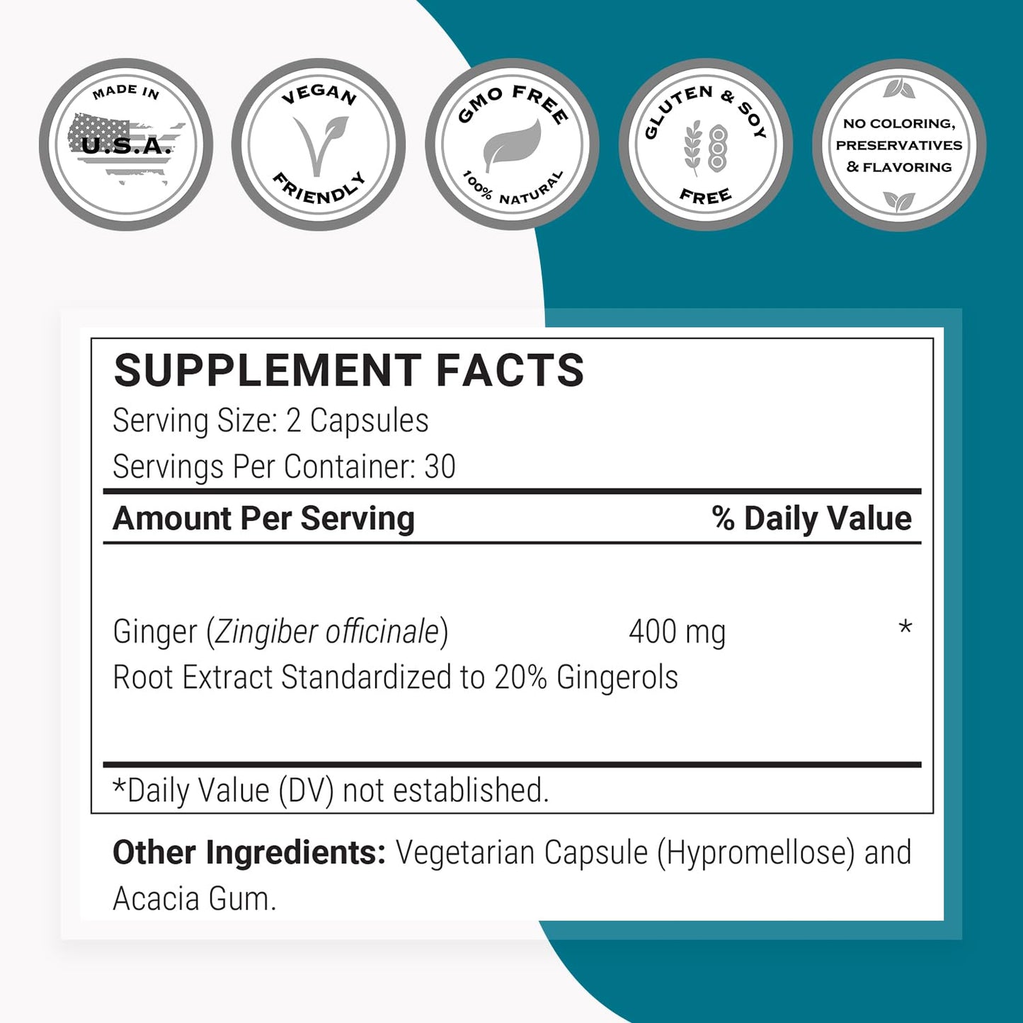 Supersmart Super Gingerols 400mg per Day (High Potency 20% Gingerol) Ginger Root Extract Capsules, 60 Count