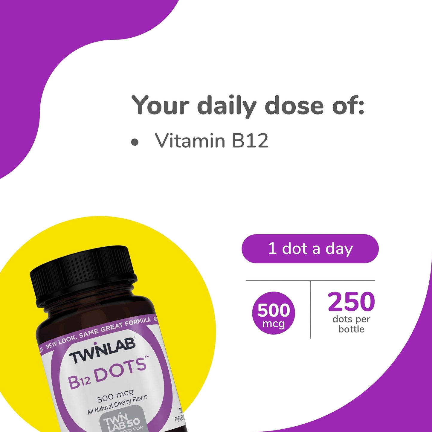 Twinlab B-12 Dots Tablet 500 mcg, Energy Production Support, 250 Tablets