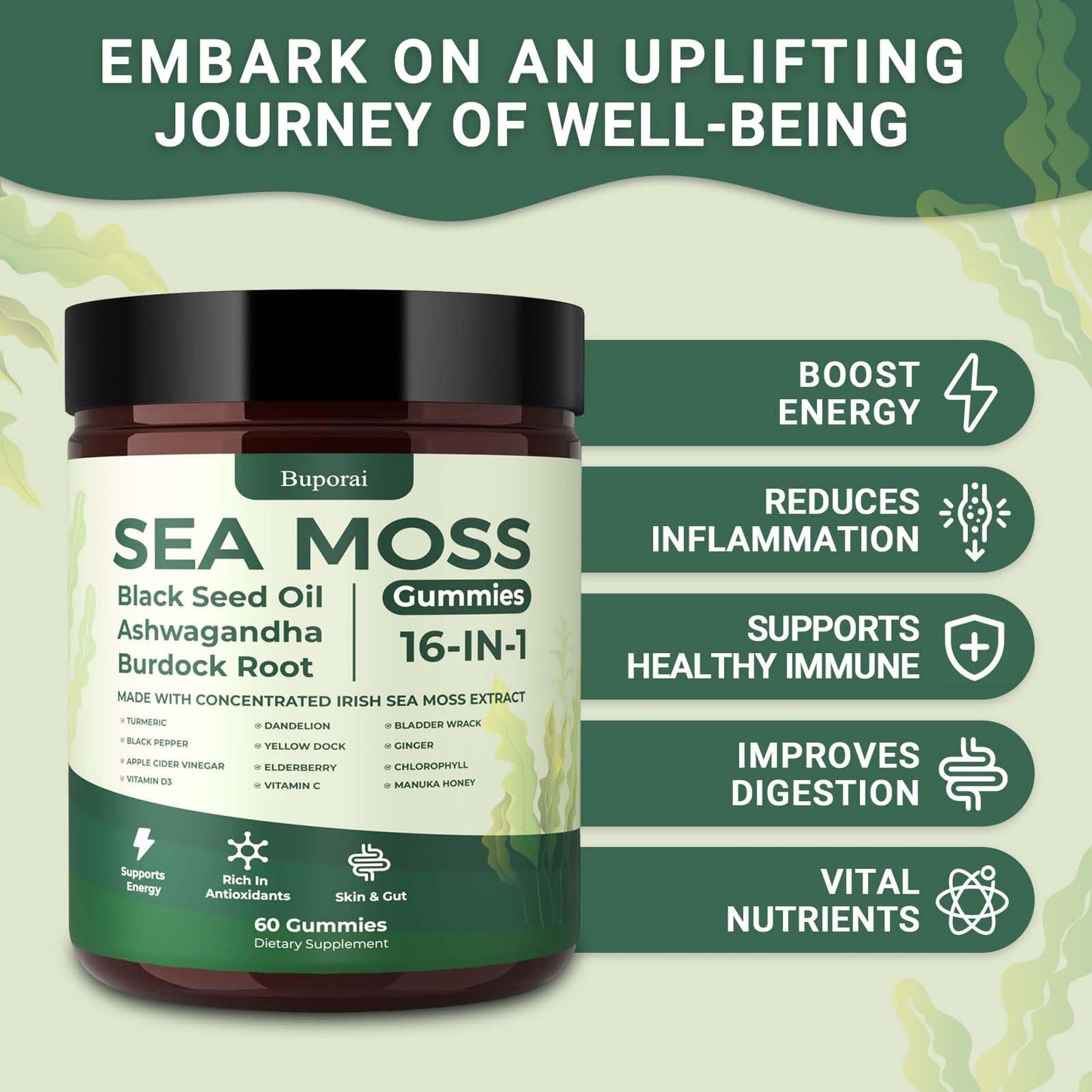 Buporai Sea Moss Gummies 120 Count