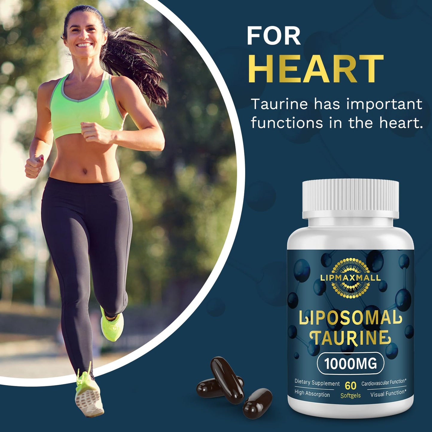 lipmaxmall Liposomal Taurine Supplement 1000mg High Absorption Amino Acid for Heart, Nerve, Brain, Visual, 60 Softgels