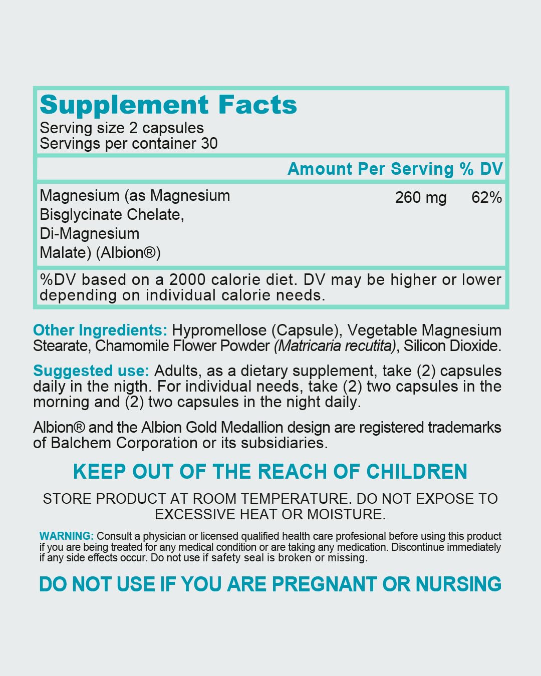 Bionutritional Support Magnesium Capsule 60 Capsules