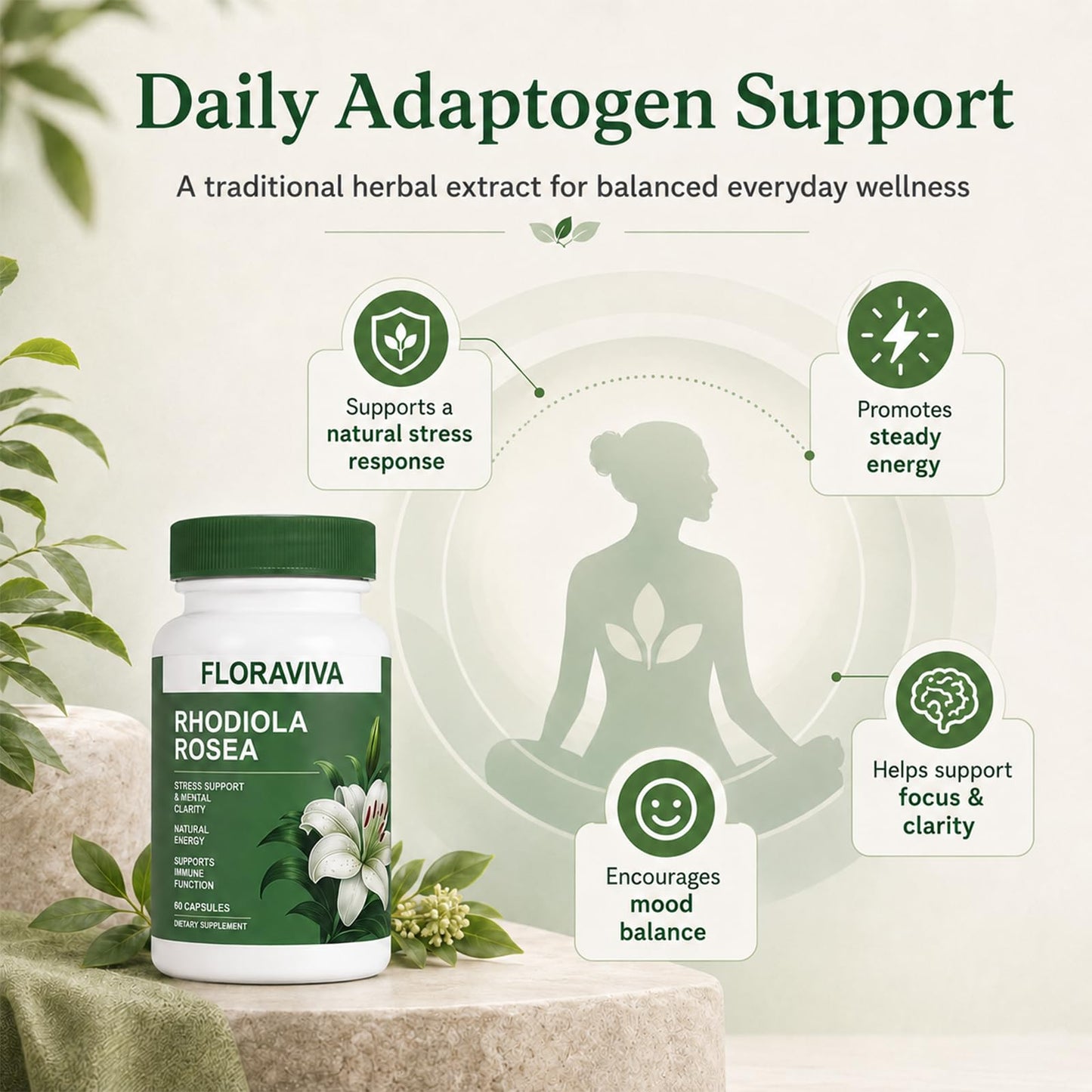 NO BALD Floraviva Rhodiola Rosea Supplement Capsule, 60 Count