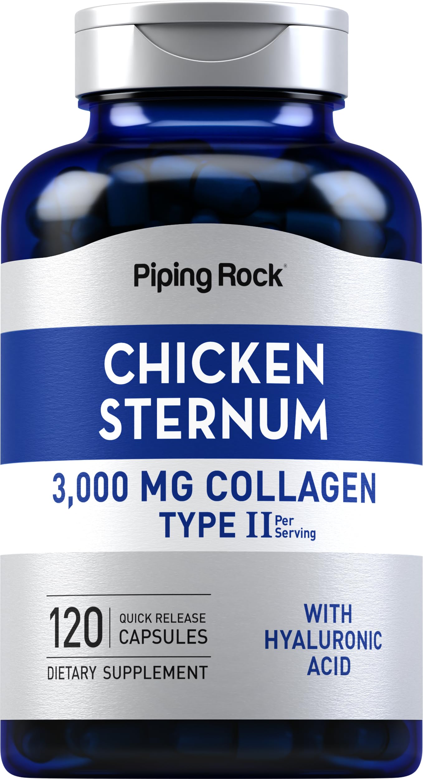 Piping Rock Chicken Sternum Type II Collagen Supplement 3000mg Capsules 120 Count