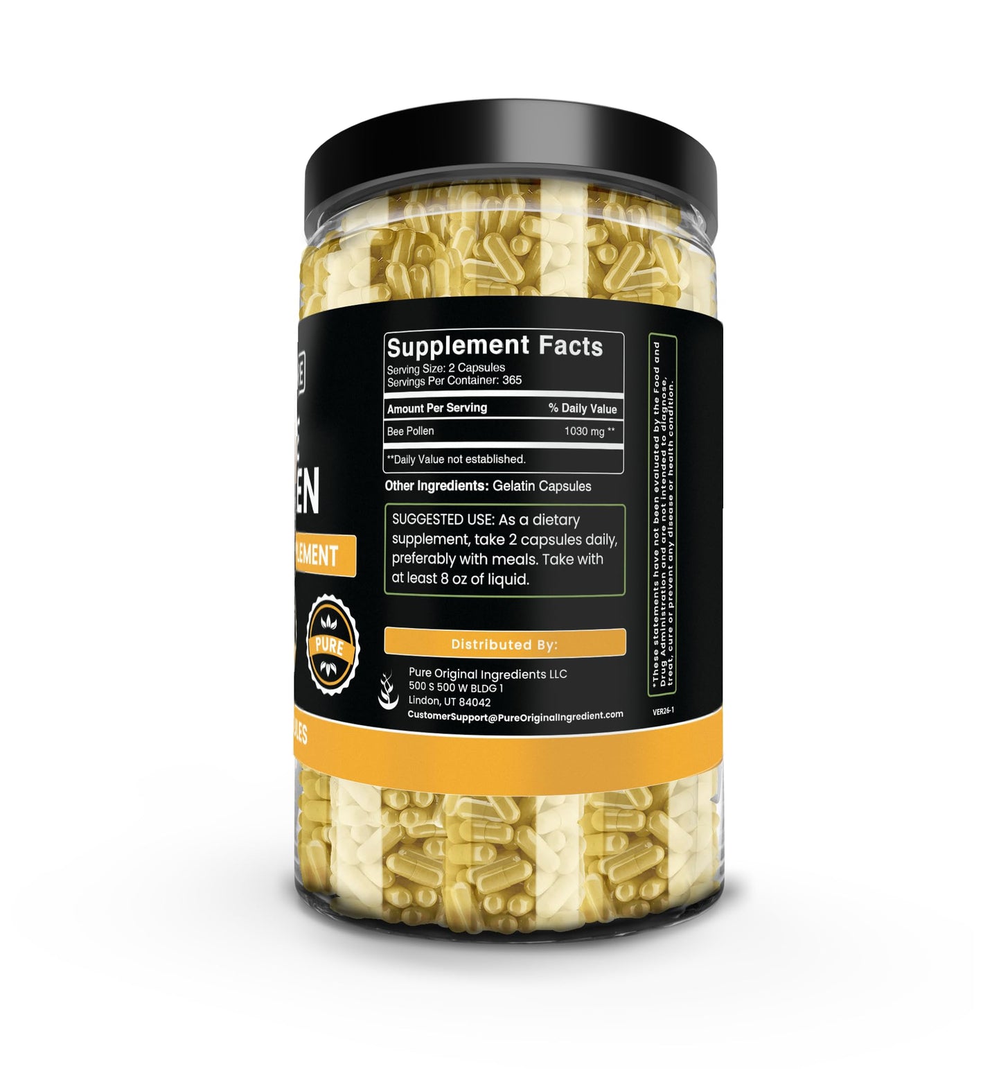 PURE ORIGINAL INGREDIENTS Bee Pollen Capsules 365