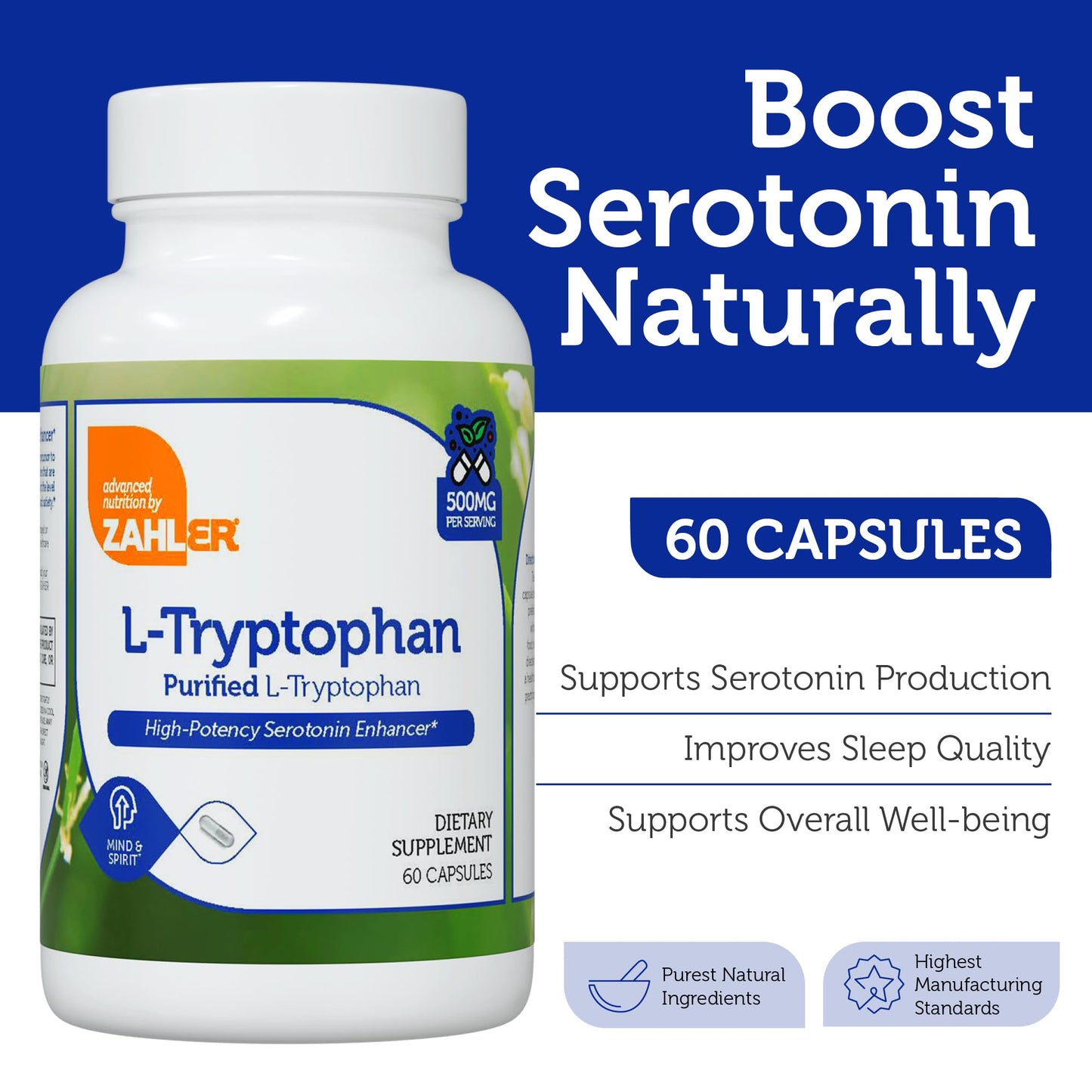 Zahler L-Tryptophan 500mg Capsule, 60 Capsules