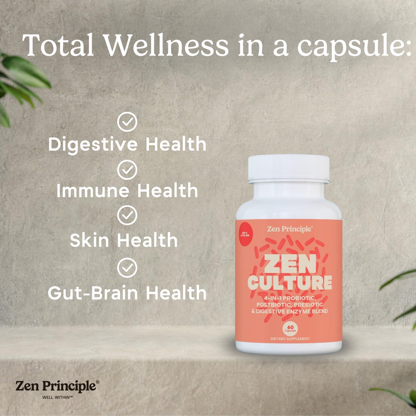 Zen Principle Zenculture 4-in-1 Synbiotic Supplement with CoreBiome Capsule, 120 Capsules