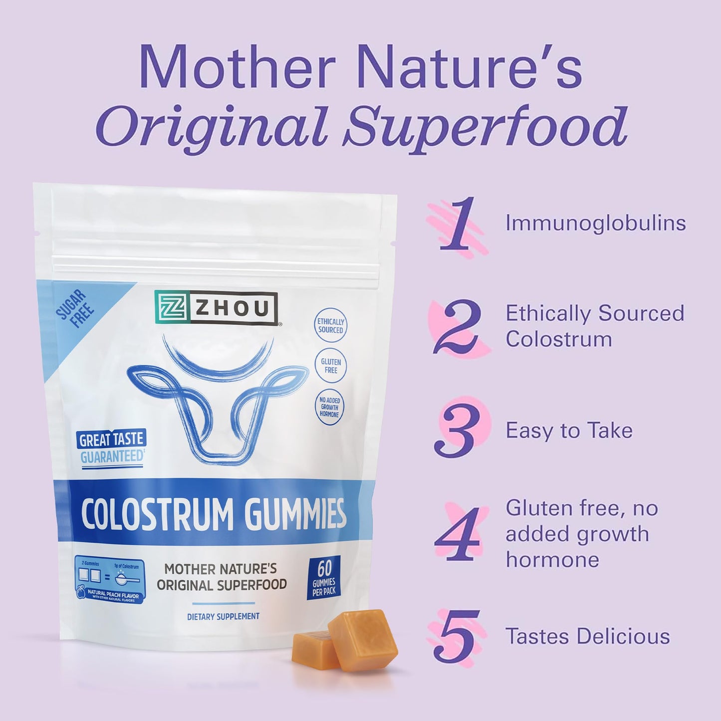 ZHOU Colostrum Gummies 60 Gummies