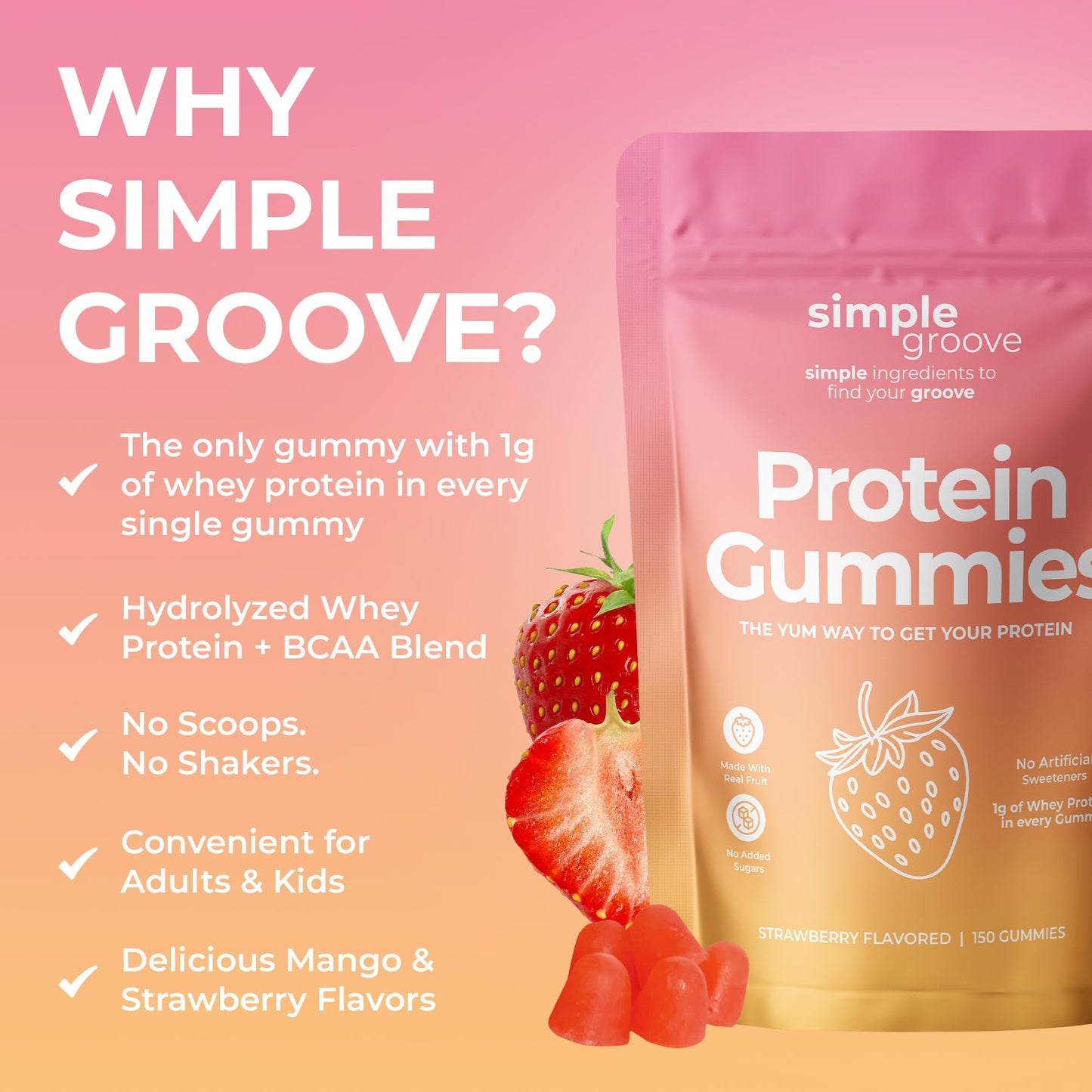 Simple Groove Protein Gummies 1g Whey Protein per Gummy, 150 Gummies