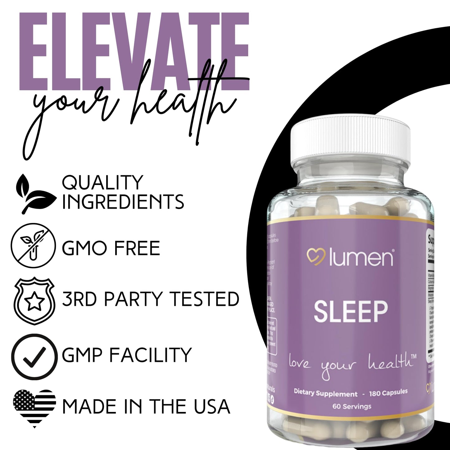 Lumen Naturals Natural Sleep for Adults – Herbal Sleep Supplement with Melatonin, Valerian Root, Magnesium Capsules, 180 Count