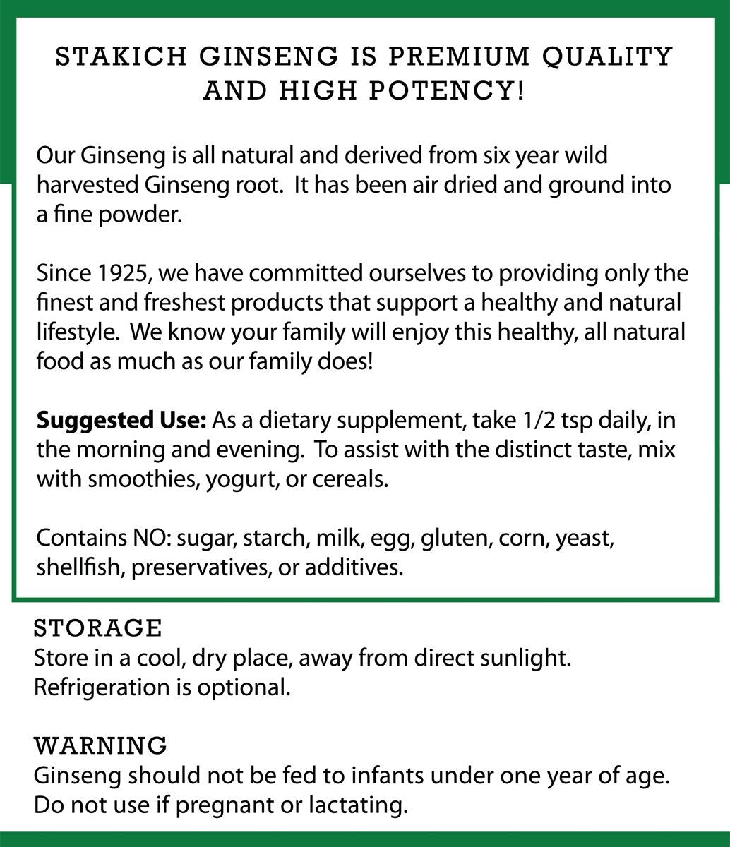 Stakich American Ginseng Root Powder 16 Ounce