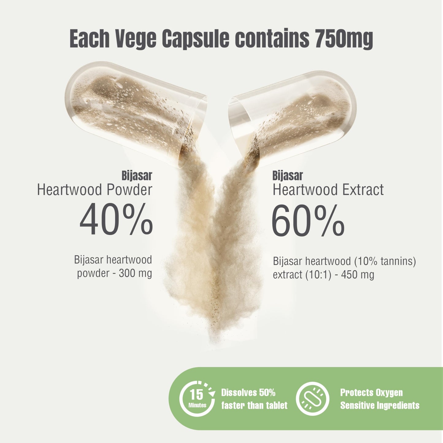 Herbsforever Bijasar Indian Kino Tree Extra Strength 10:1 Extract, 4800mg Bark Powder Equivalent per Serving, Capsules, 60 Count