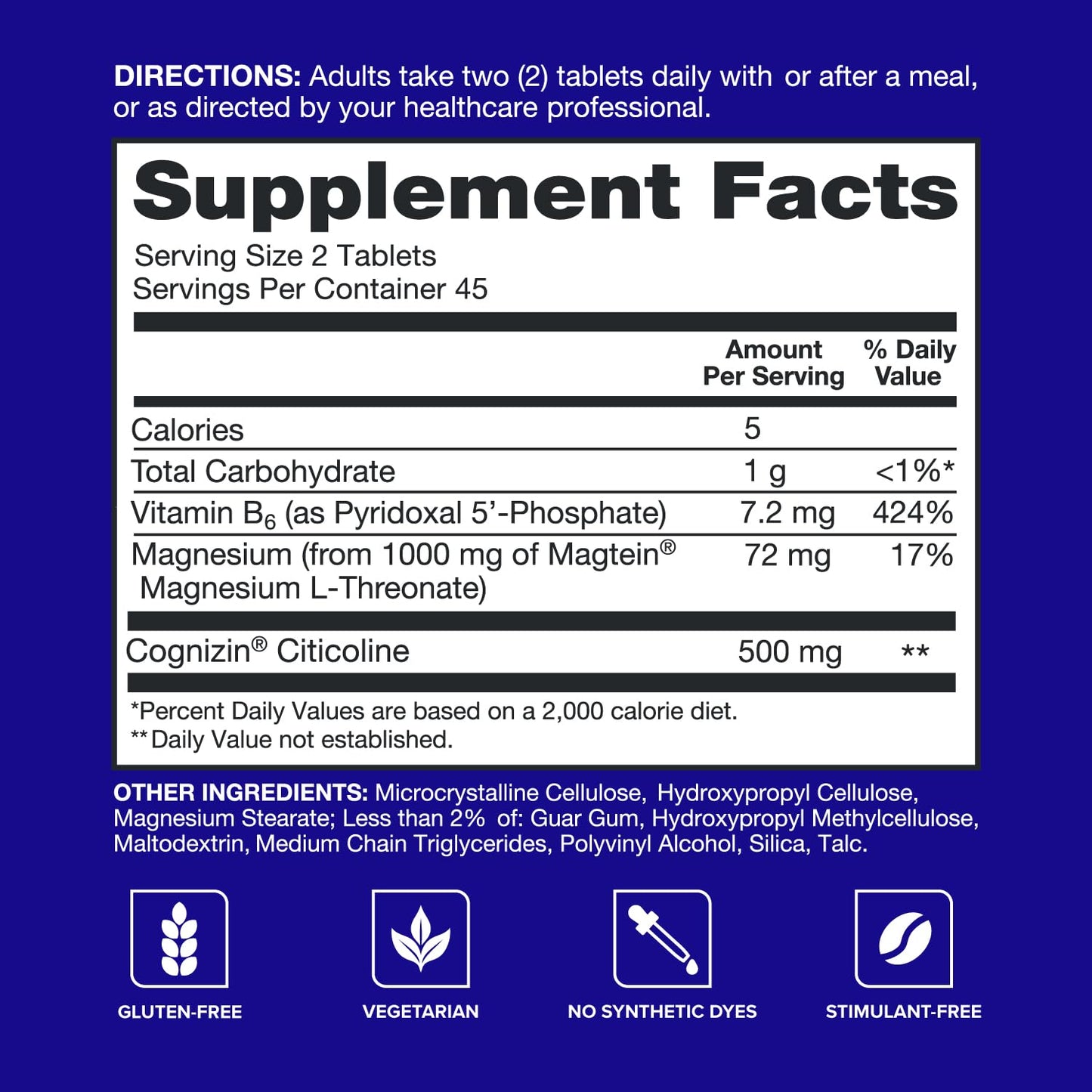 Qunol Brain Health Memory Plus with Magtein, Cognizin & Vitamin B6 90 Tablets