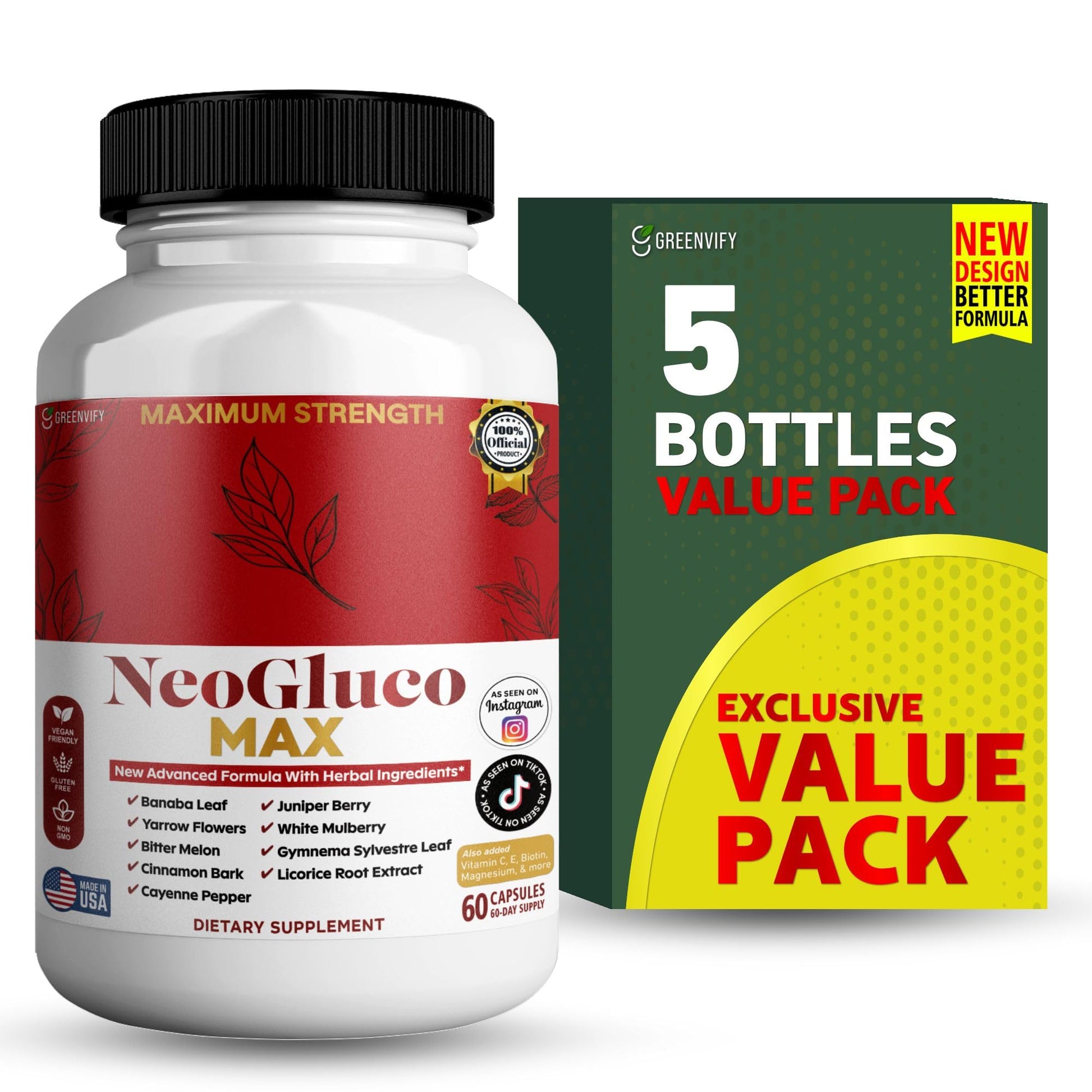 GREENVIFY NeoGraco MAX Maximum Strength Supplement with Banaba Leaf, Bitter Melon, Herbal Blend Capsule, 60 Count
