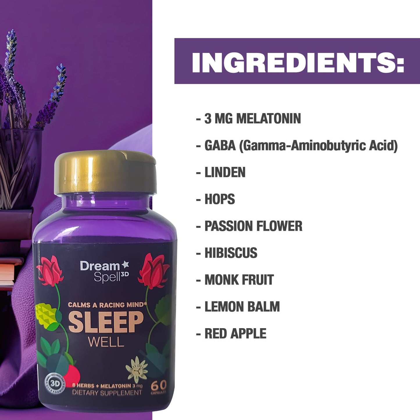 Dream Spell 3D Natural-Based Sleep Aid Capsule, 30 Count