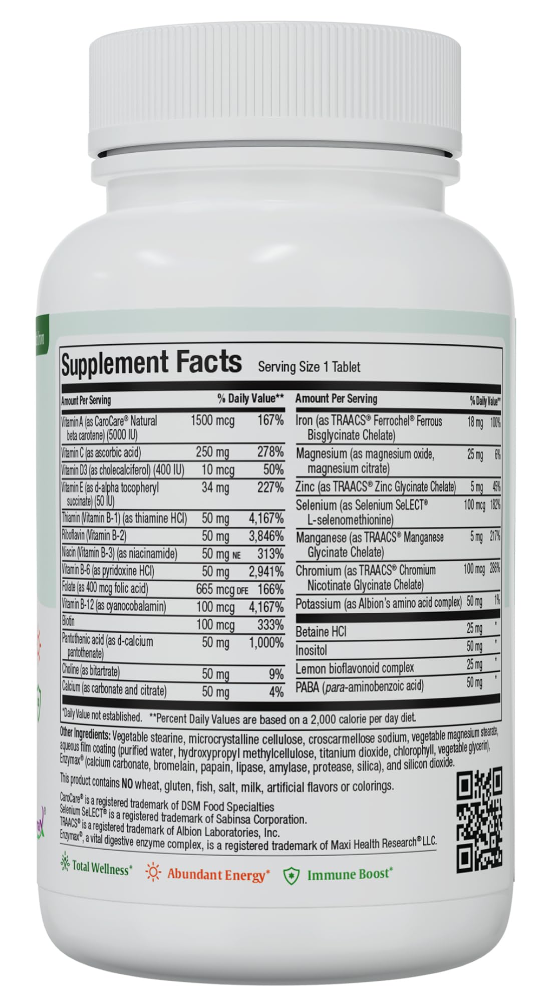 Maxi Health Complete Once Daily Multivitamin for Men & Women with Iron, Vitamin A, B1, B2, B3, B6, B12, C, D3, E, Zinc, 90 Tablets