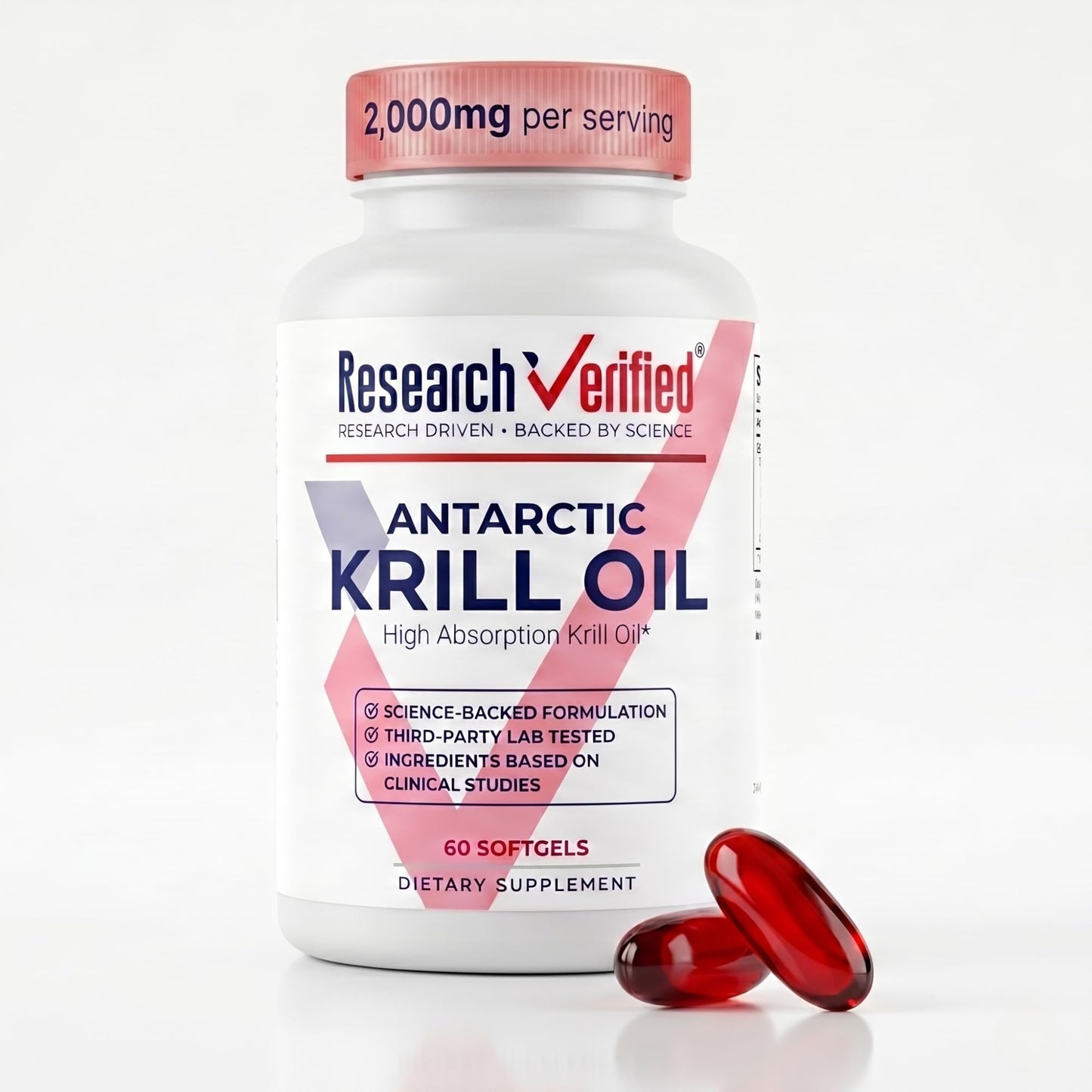 Research Verified Antarctic Krill Oil 2000mg Softgels 60 Count