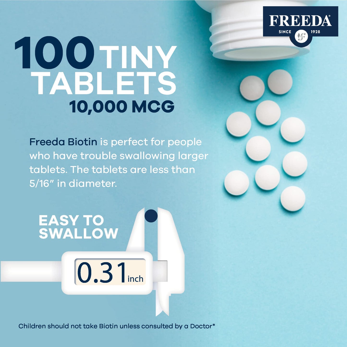 FREEDA Biotin 10,000 mcg Hair, Skin & Nails Supplement Tablets, 100 Count