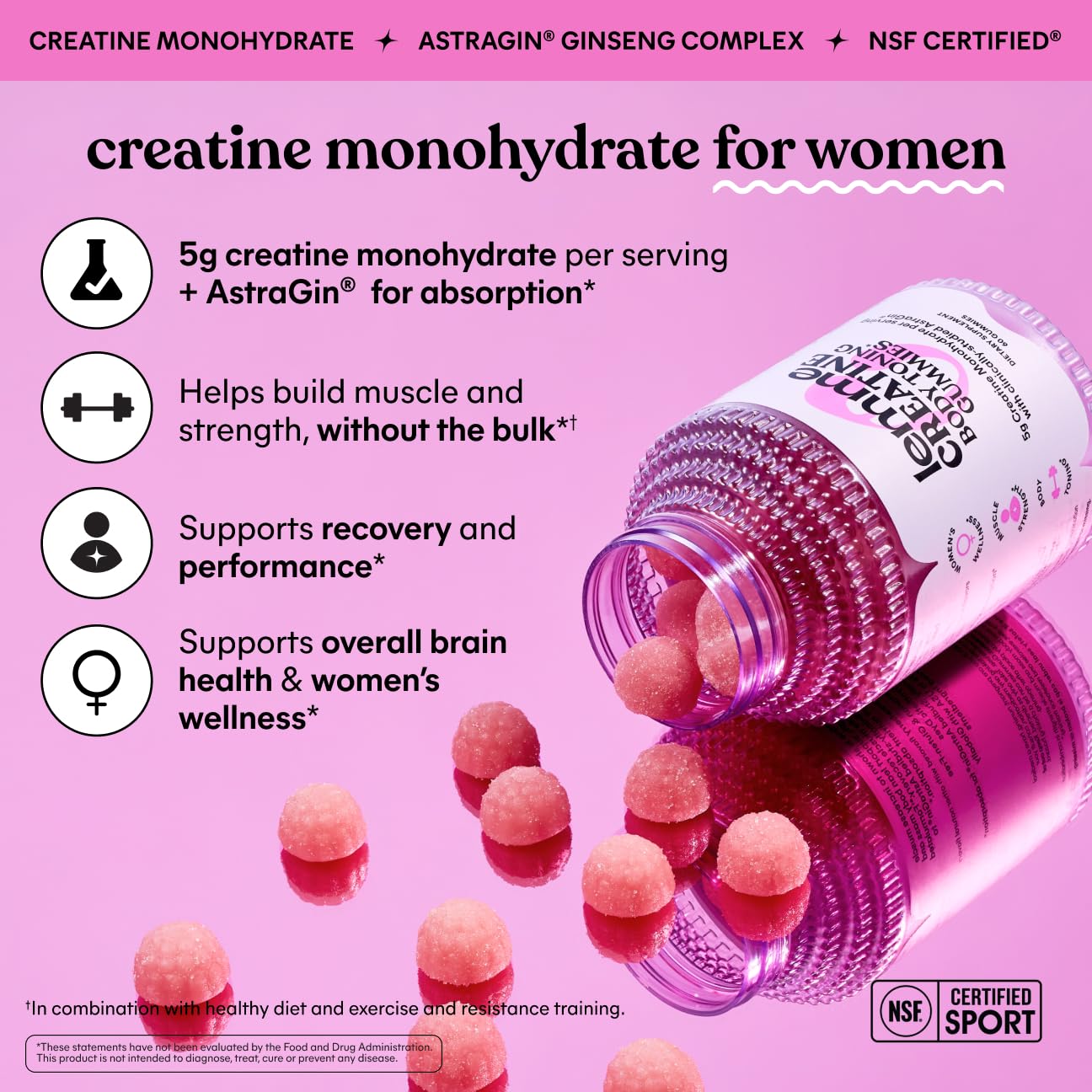 Lemme Creatine Monohydrate Gummies, Sour Strawberry, 60 Gummies