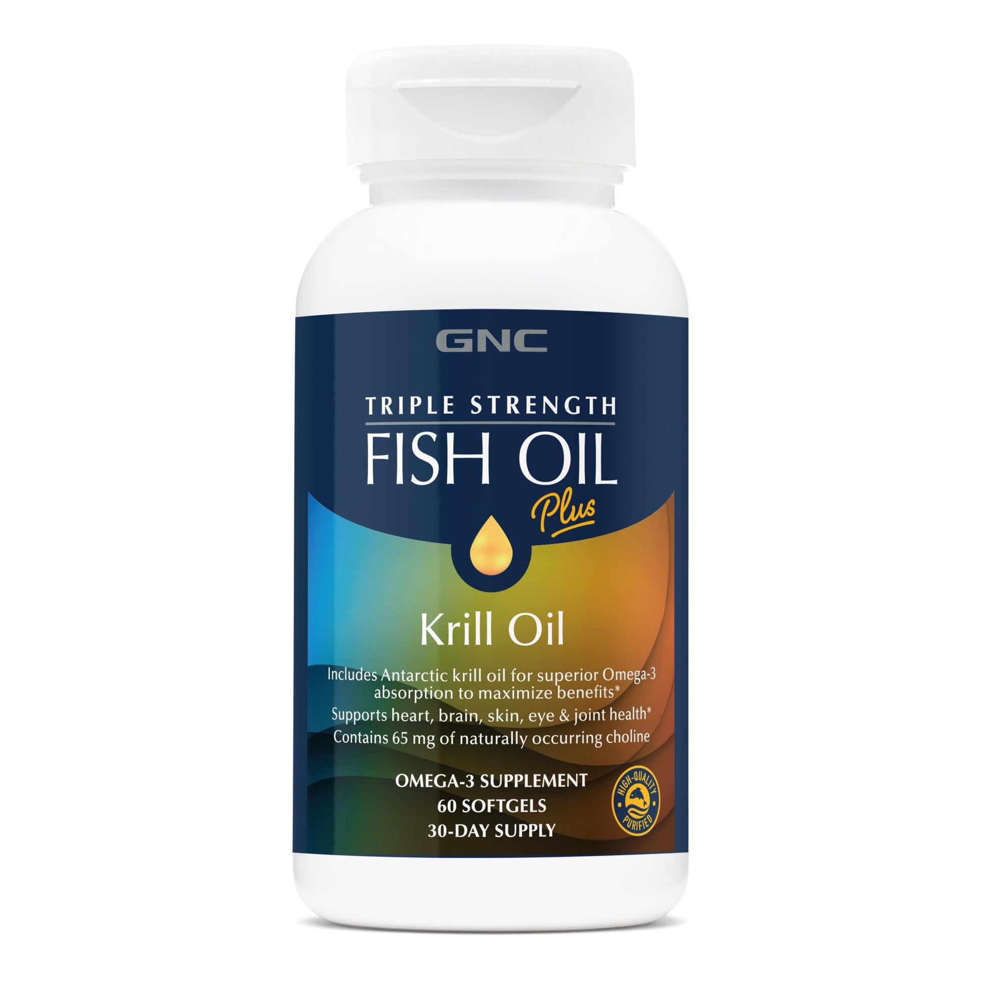 GNC Triple Strength Fish Oil Plus Krill Oil Omega 3 Supplement Softgel 60