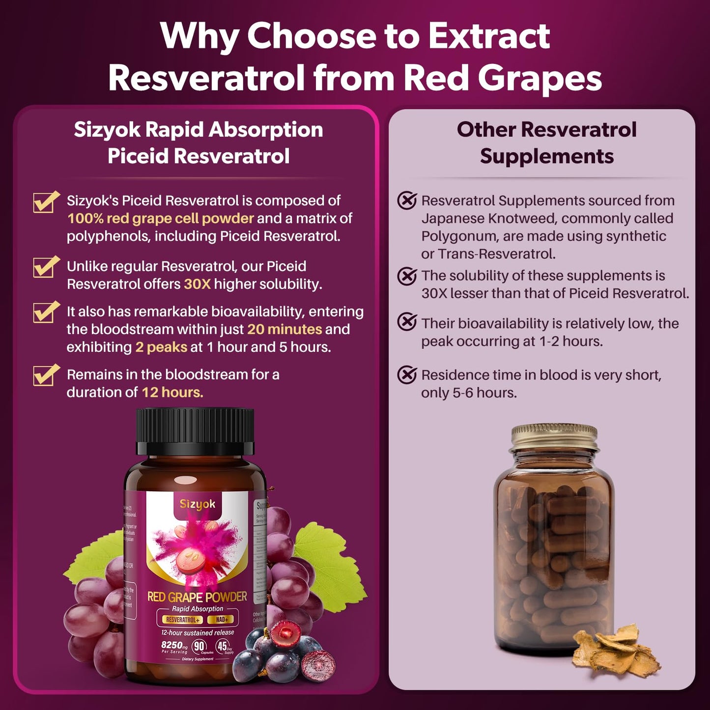 Sizyok Piceid Resveratrol Supplement and NAD+ Cell Regenerator Capsule 90 Count