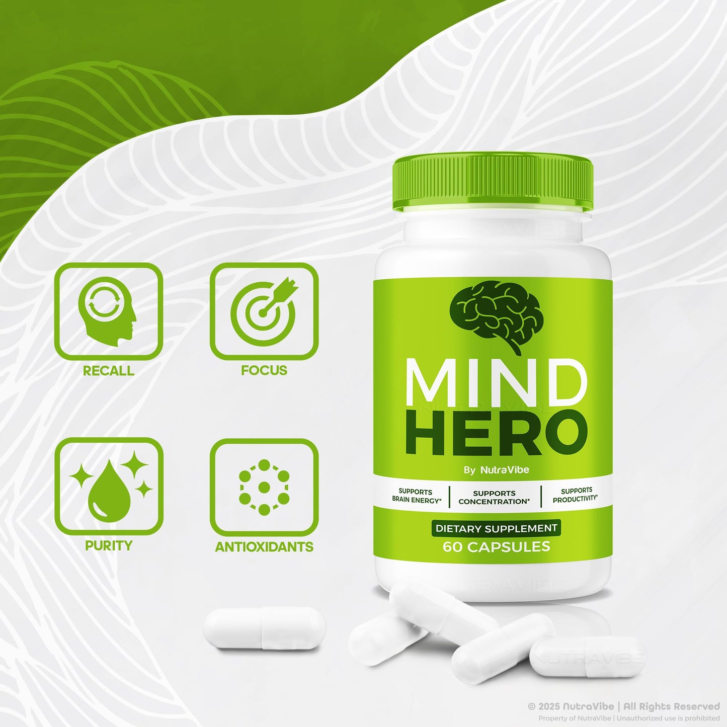 NutraVibe Mind Hero Capsules, 180 Capsules