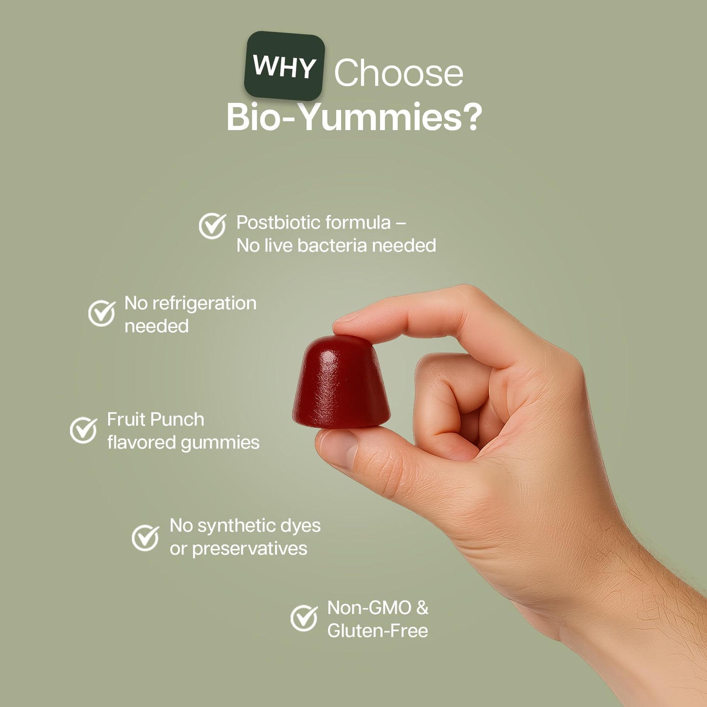 Houston Enzymes BioYummies Postbiotic Digestive Health Supplement with ES1 Postbiotics, Gut Health for Men & Women, Metabolites from Prebiotics and Probiotics, 60 Fruit Punch Flavor Chewable Gummies, 1 Count