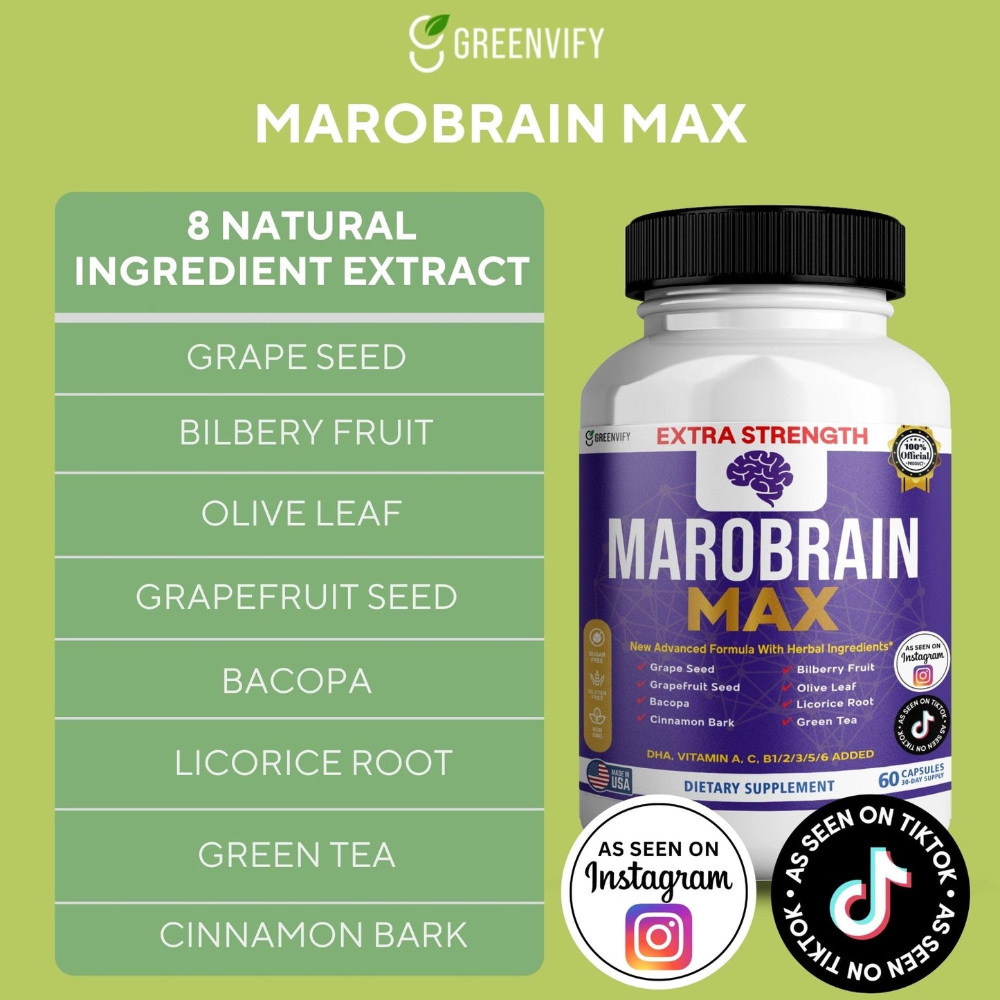 GREENVIFY MAROBRAIN MAX Extra Strength Brain Support Supplement, 60 Capsules