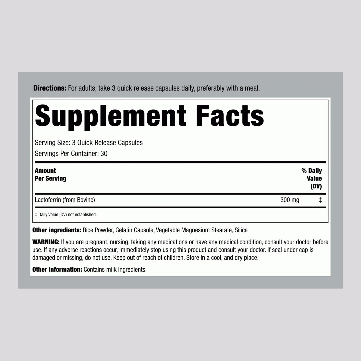Piping Rock Lactoferrin 300mg Capsule 90 Count