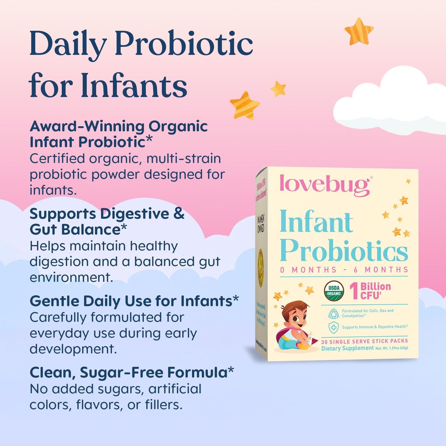LOVEBUG Infant Probiotics 0-6 Months Powder, 60 Count