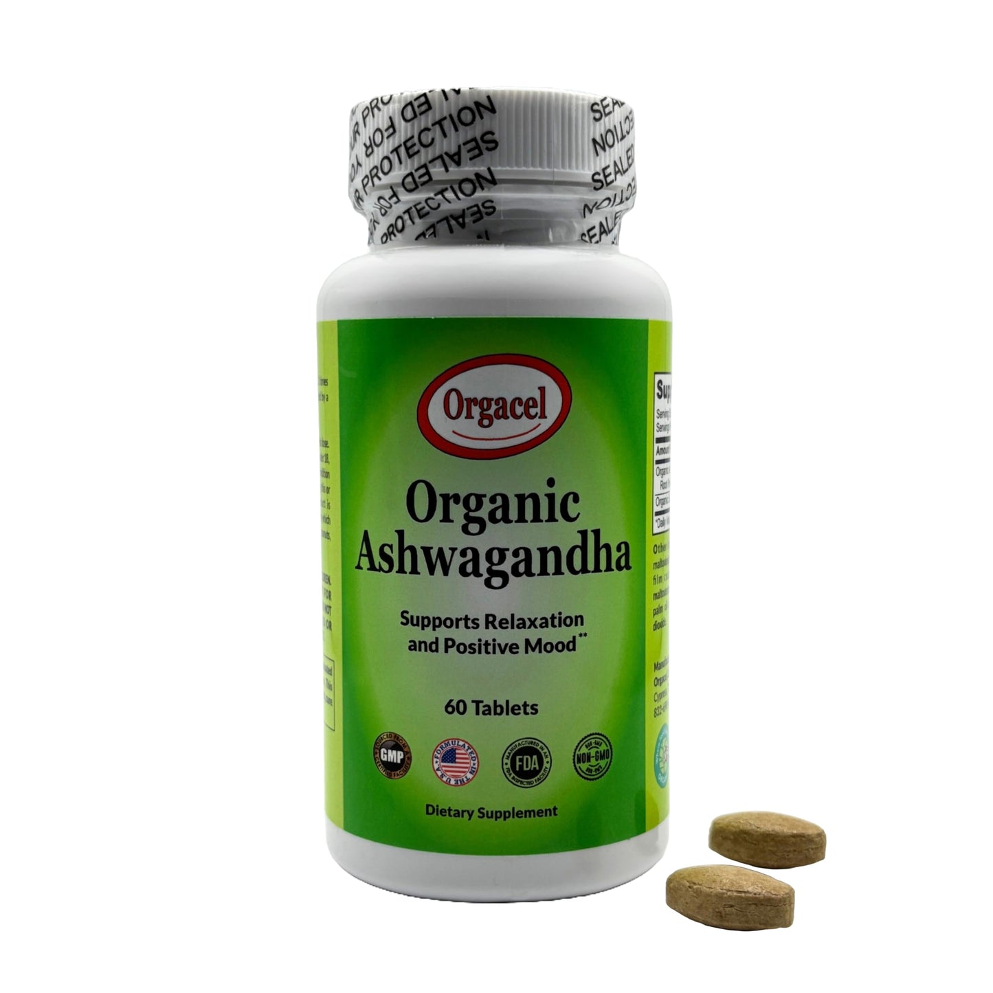 Orgacel Organic Ashwagandha 675 mg Tablet, 60 Vegan, Non-GMO Tablets