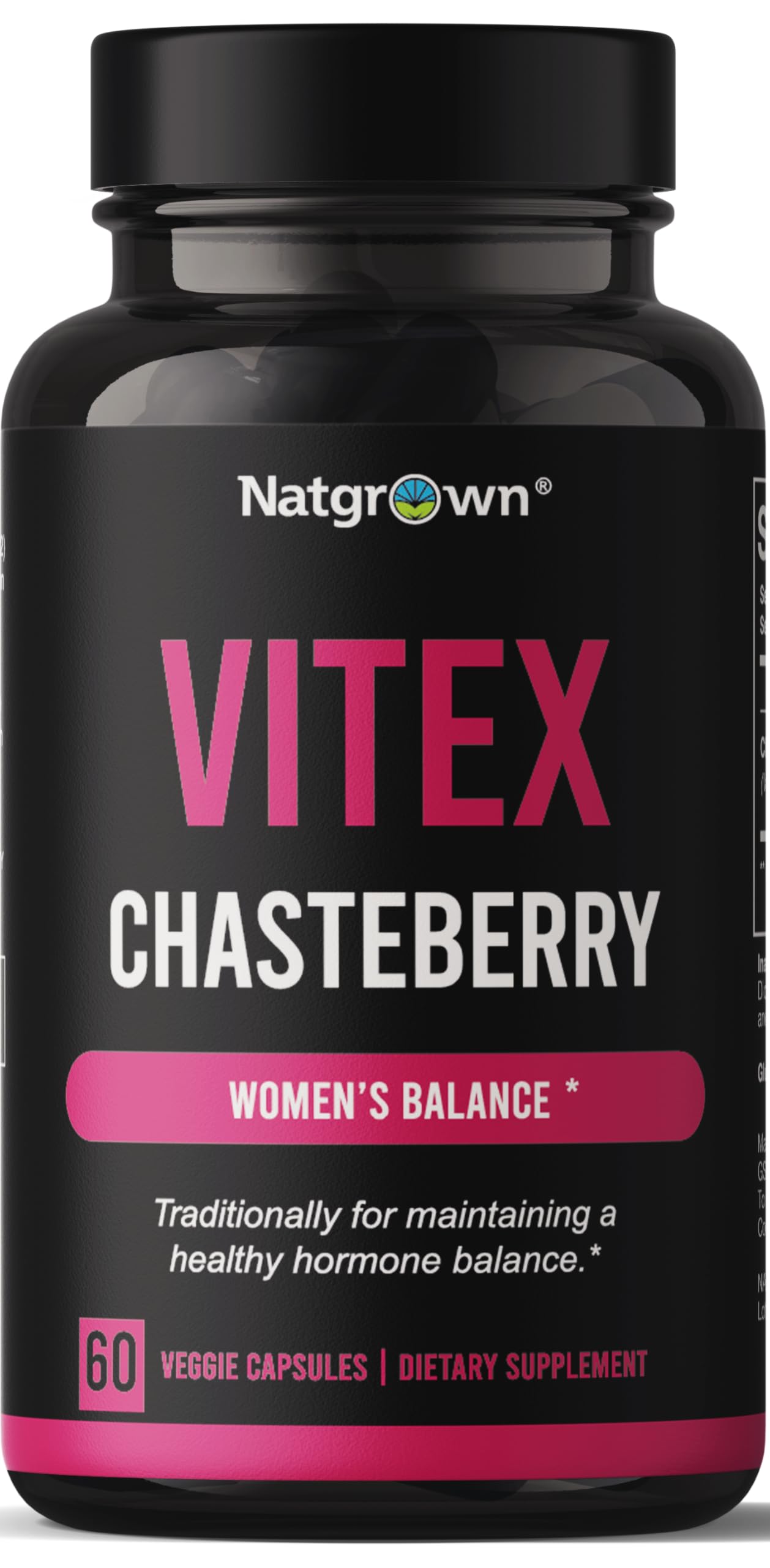 Natgrown Vitex Chasteberry Supplement Capsules 1000 mg Agnus Castus Chaste Tree Vitex Berry Fruit Extract, 60 Count