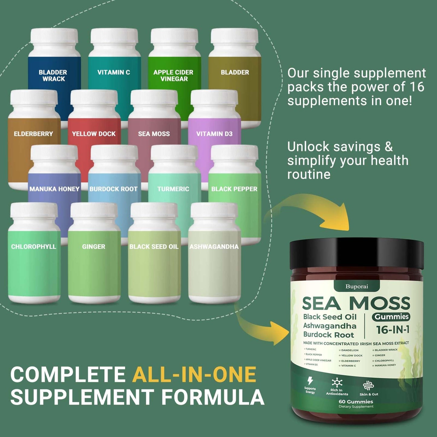 Buporai Sea Moss Gummies 120 Count