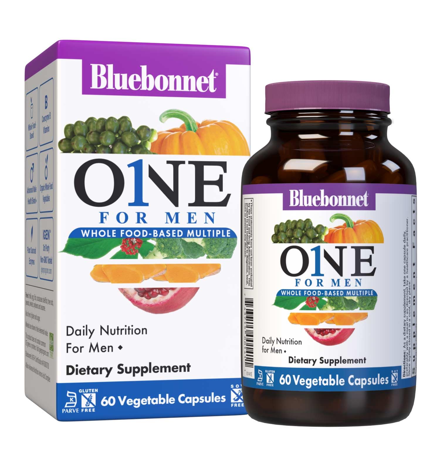 BlueBonnet One for Men Whole Food-Based Multivitamin Capsule, 60 Count