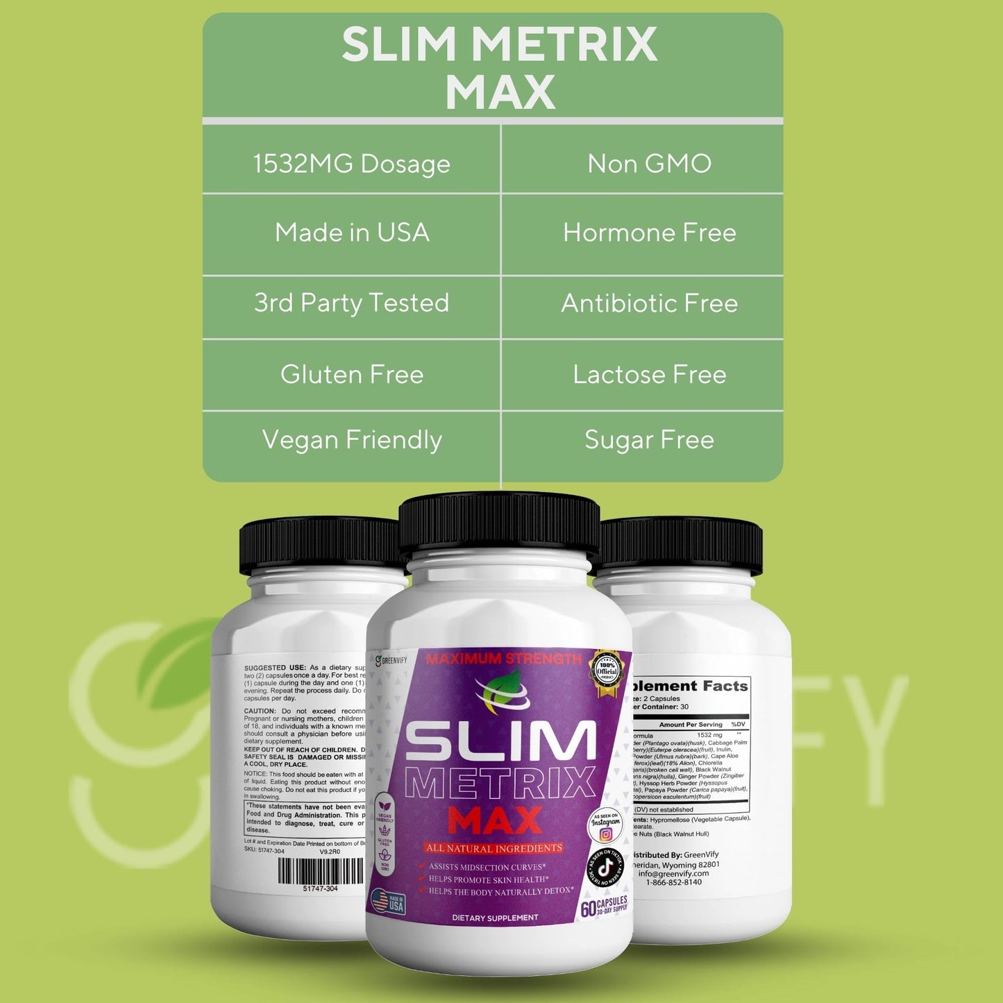 GREENVIFY Slim Metrix Maximum Strength Dietary Supplement, 60 Capsules
