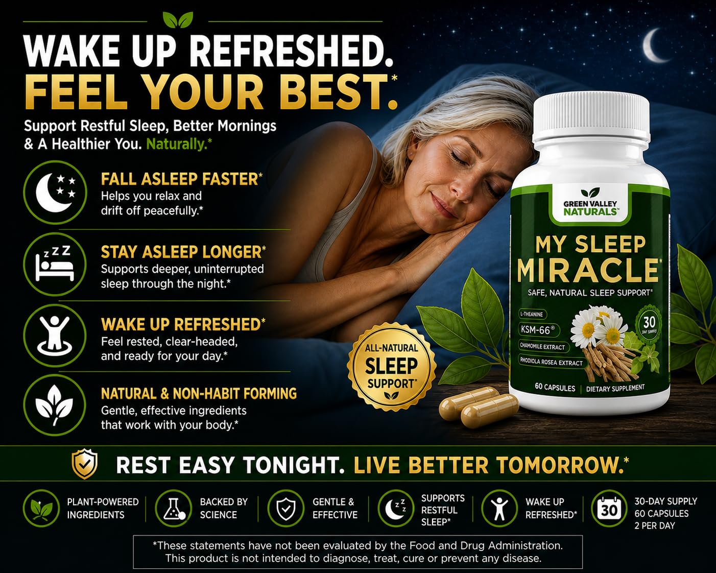 GREEN VALLEY NATURALS My Sleep Miracle Vegan Sleep Support Supplement 60 Capsules