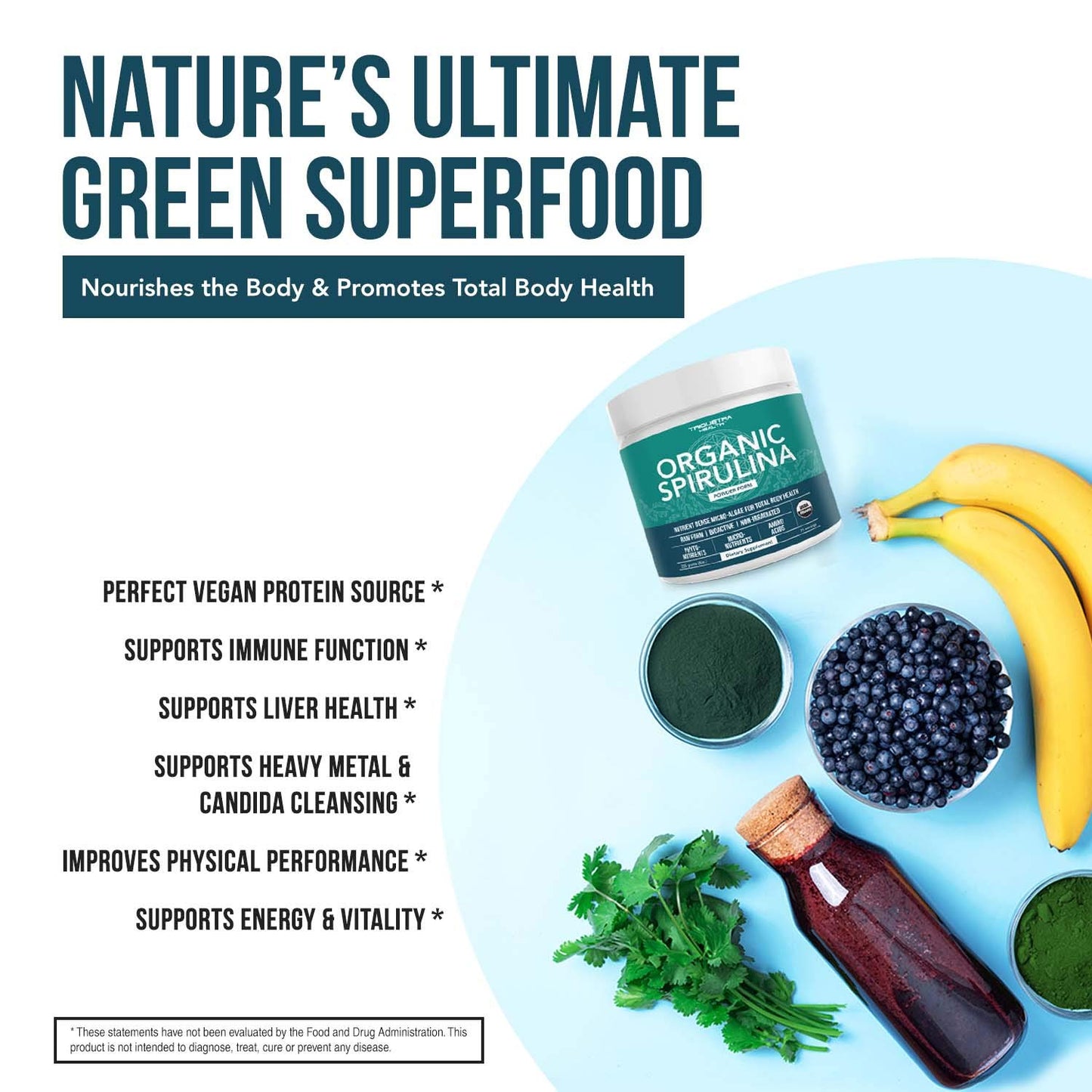 Triquetra Health Organic Spirulina Powder Plus Liquid Ionic Zinc, Powder & Liquid, 2
