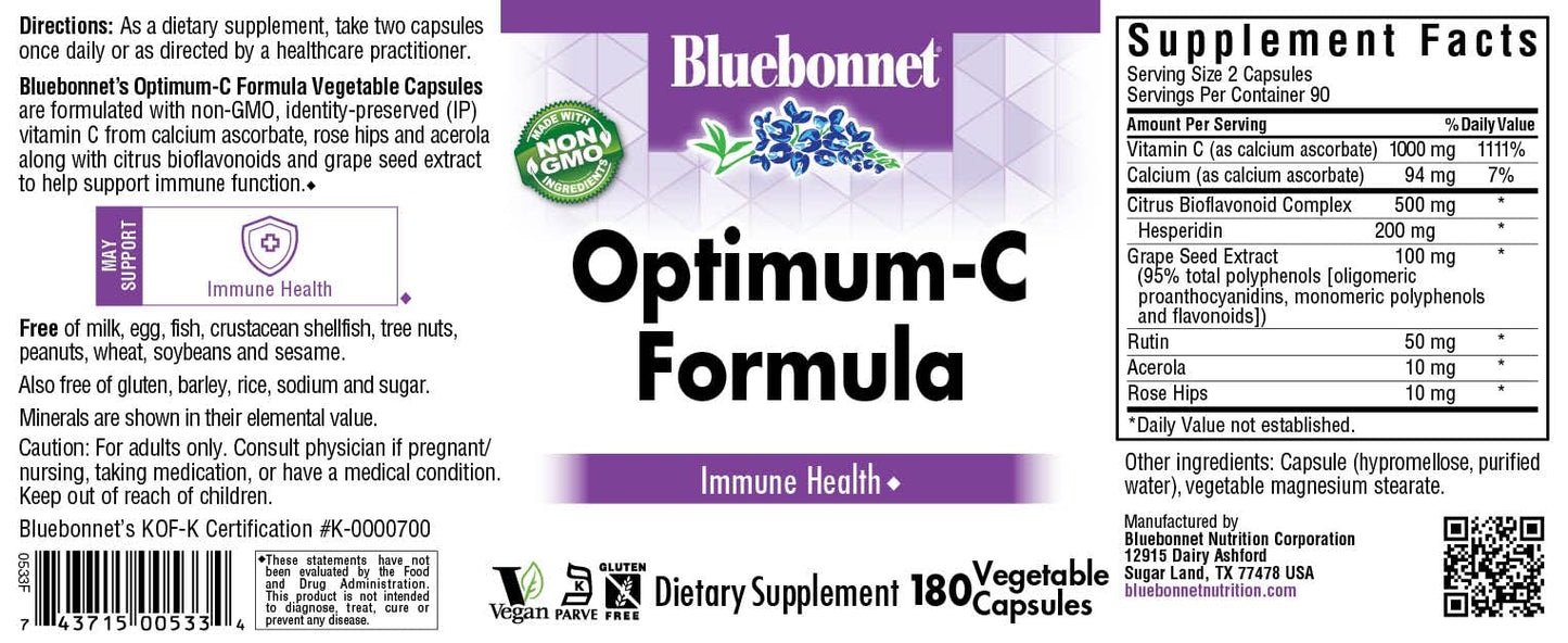 BlueBonnet Optimum C Formula Vegetable Capsules, 180 Capsules
