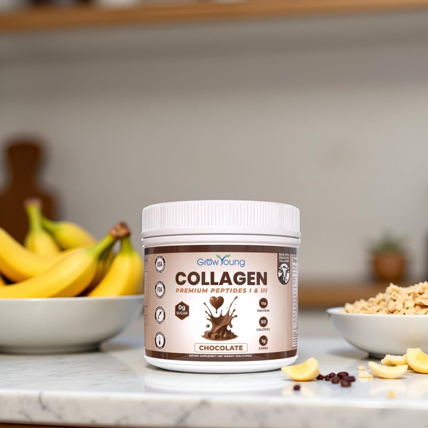 Grow Young Fitness Chocolate Collagen Protein Powder, 13.5 oz