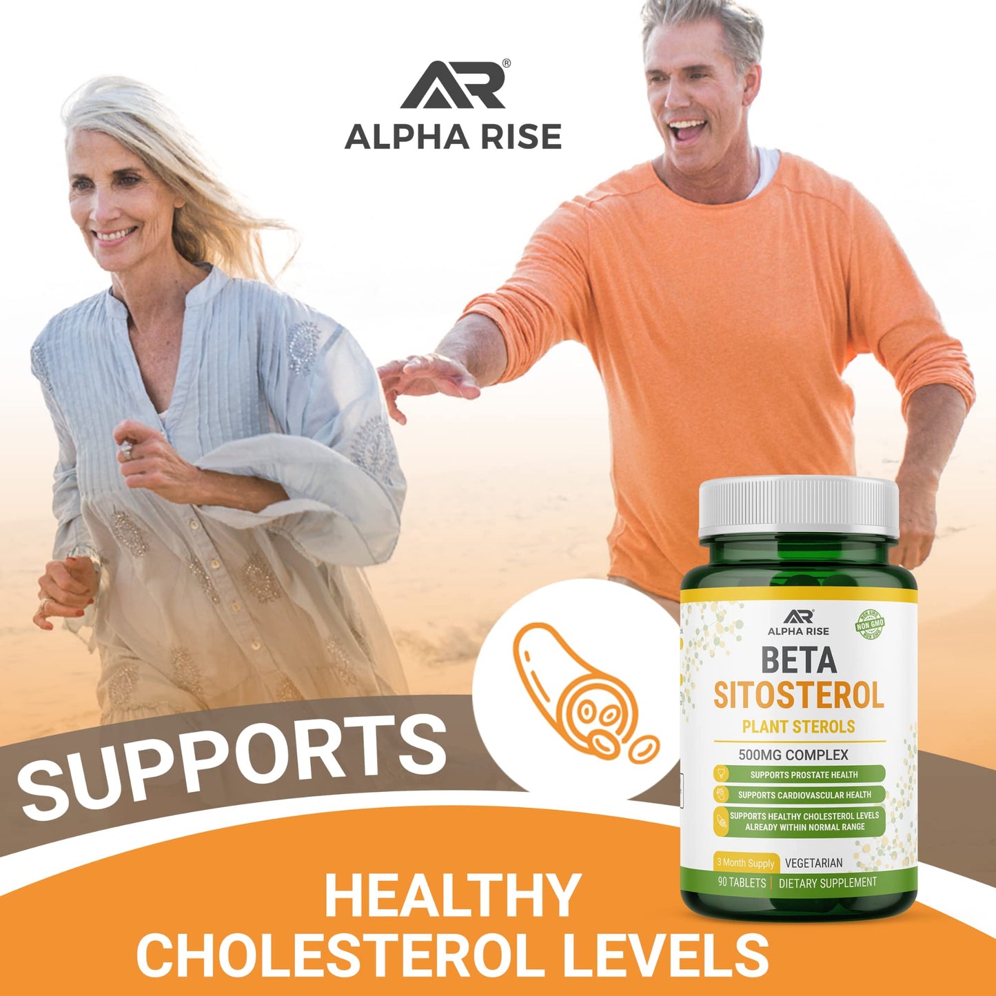 ALPHA RISE Beta Sitosterol 500mg Tablets, 90 Count