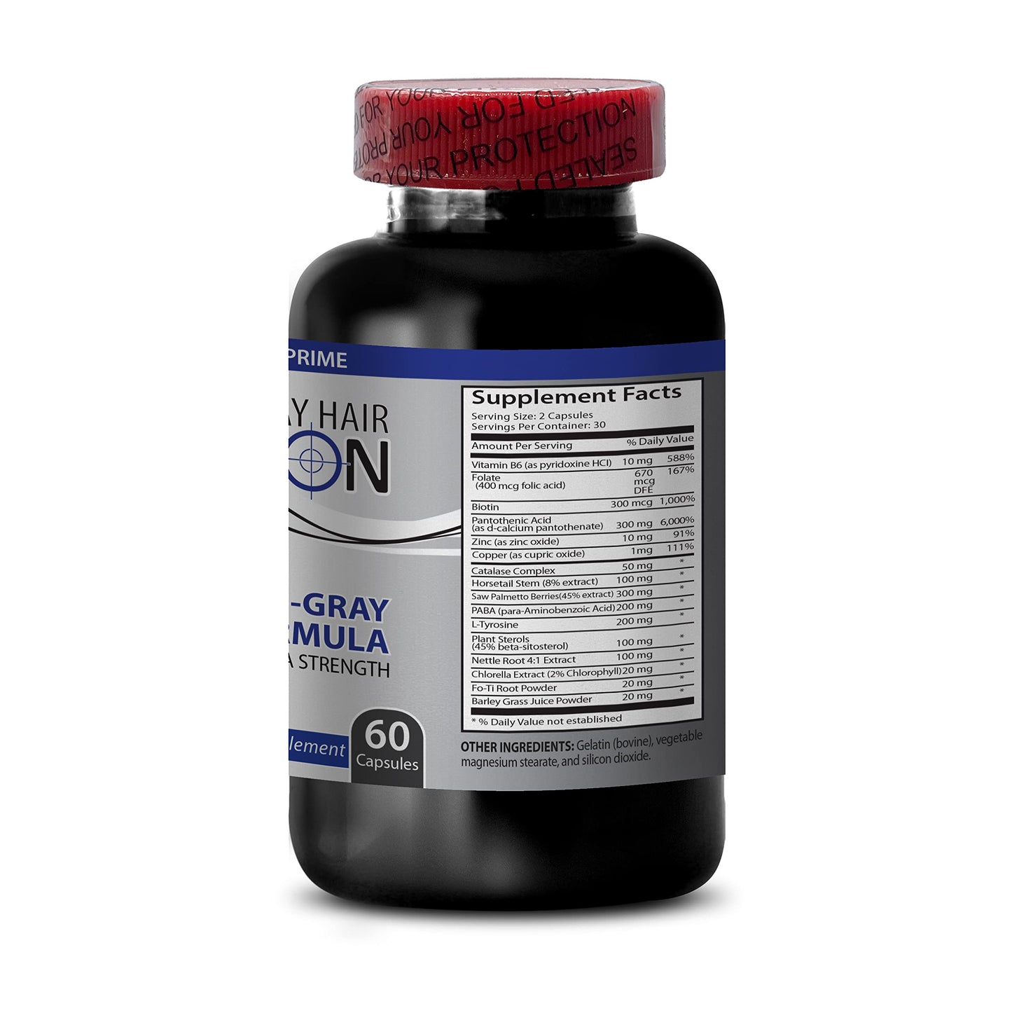 Health Solution Prime Biotin Hair Vitamin Supplement Capsules with Saw Palmetto, L-Tyrosine, Nettle Root, Folate, Vitamin B6 — 180 Capsules
