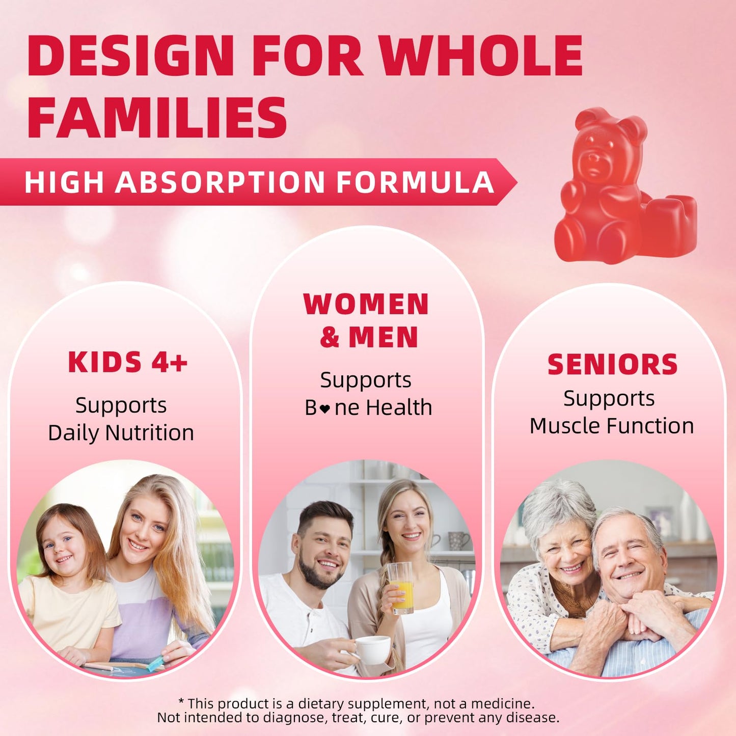 Mchokuu Calcium Citrate Gummies 1200mg Chewable Calcium Supplement for Women & Men, Supports Bone, Muscle & Immune Health, Sugar-Free, Non-GMO, Gluten-Free, Natural Raspberry Flavor, 60 Gummies