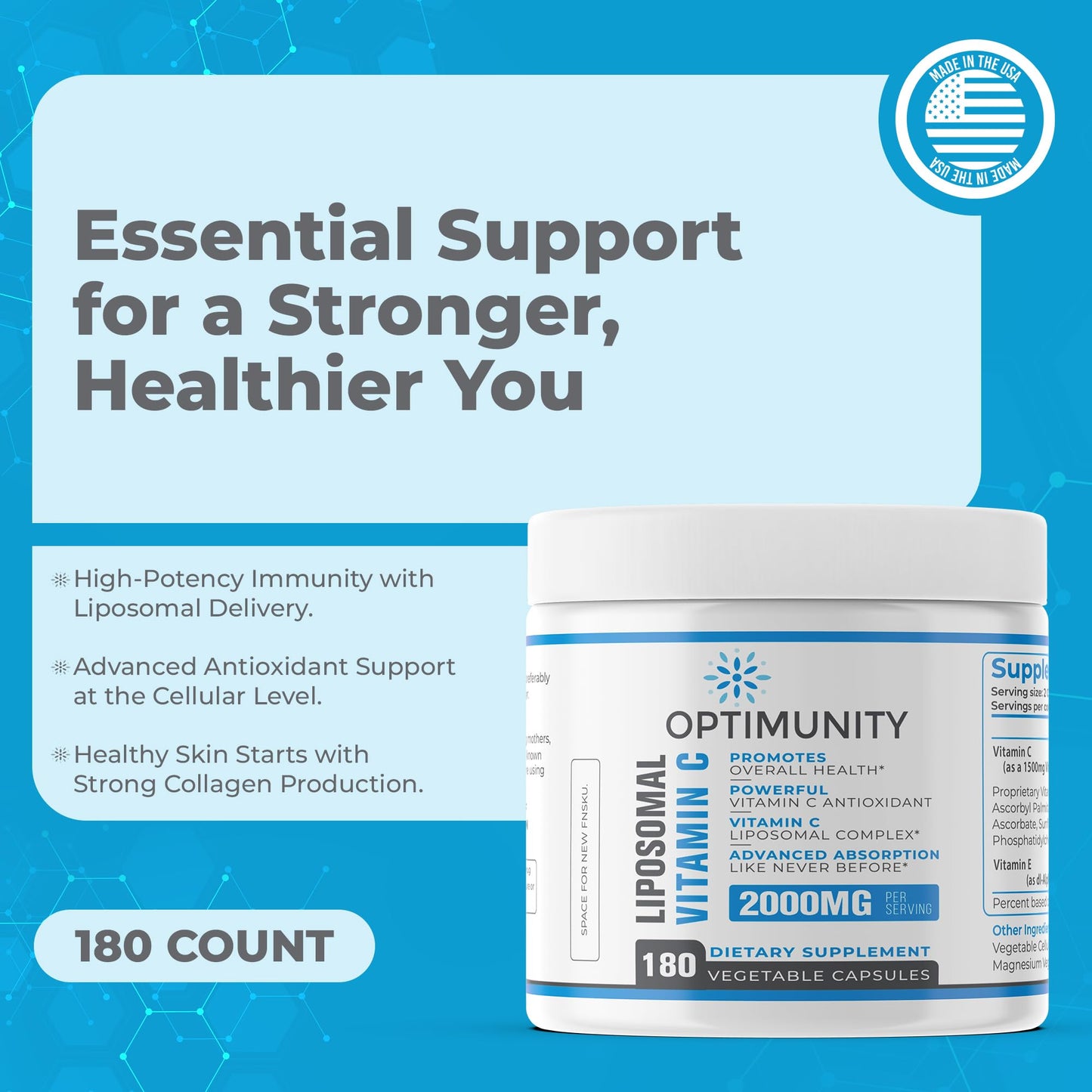 Optimunity Liposomal Vitamin C 2000 mg Capsules, 180 Count