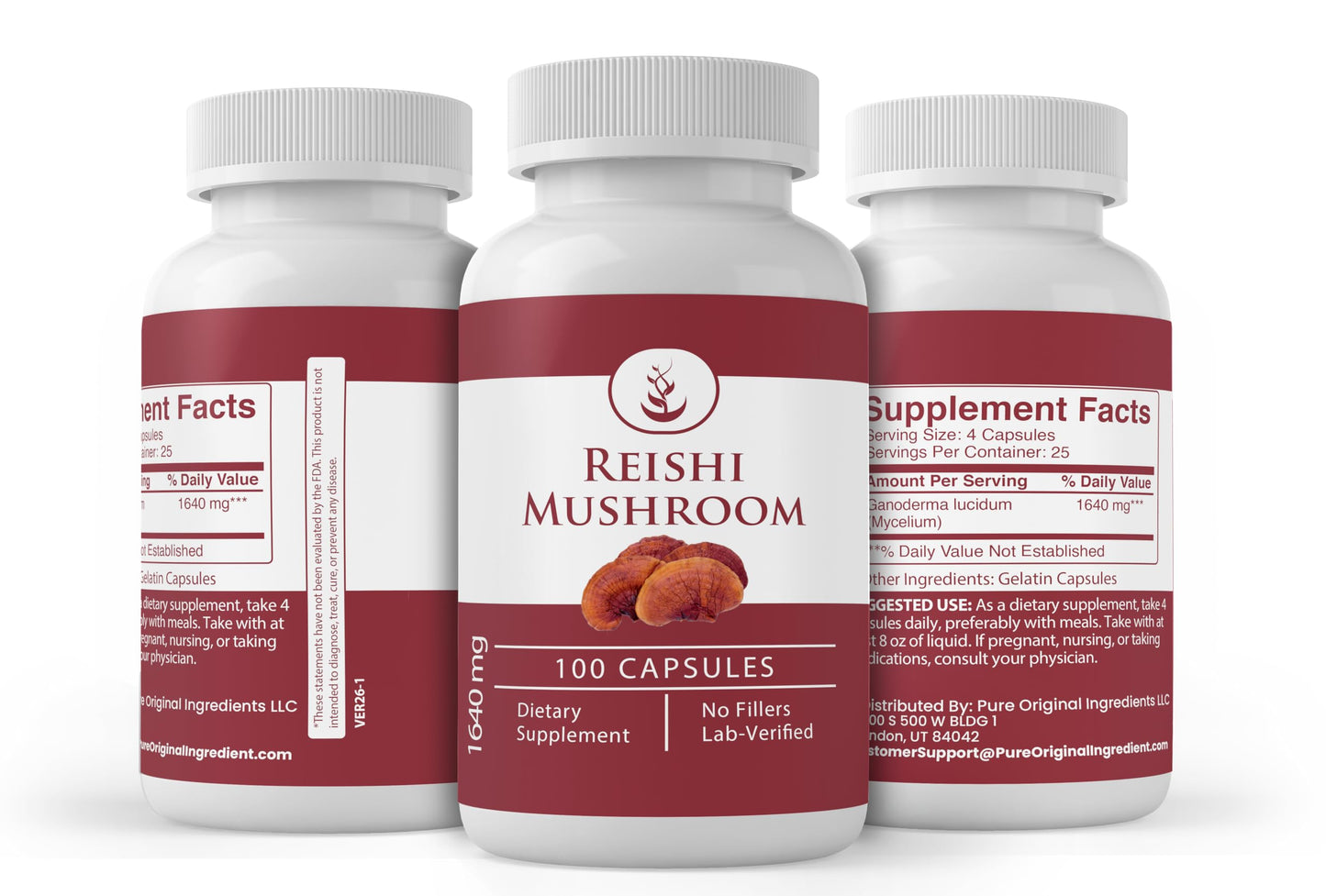 Pure Original Ingredients Reishi Mushroom Capsules, 100 Capsules