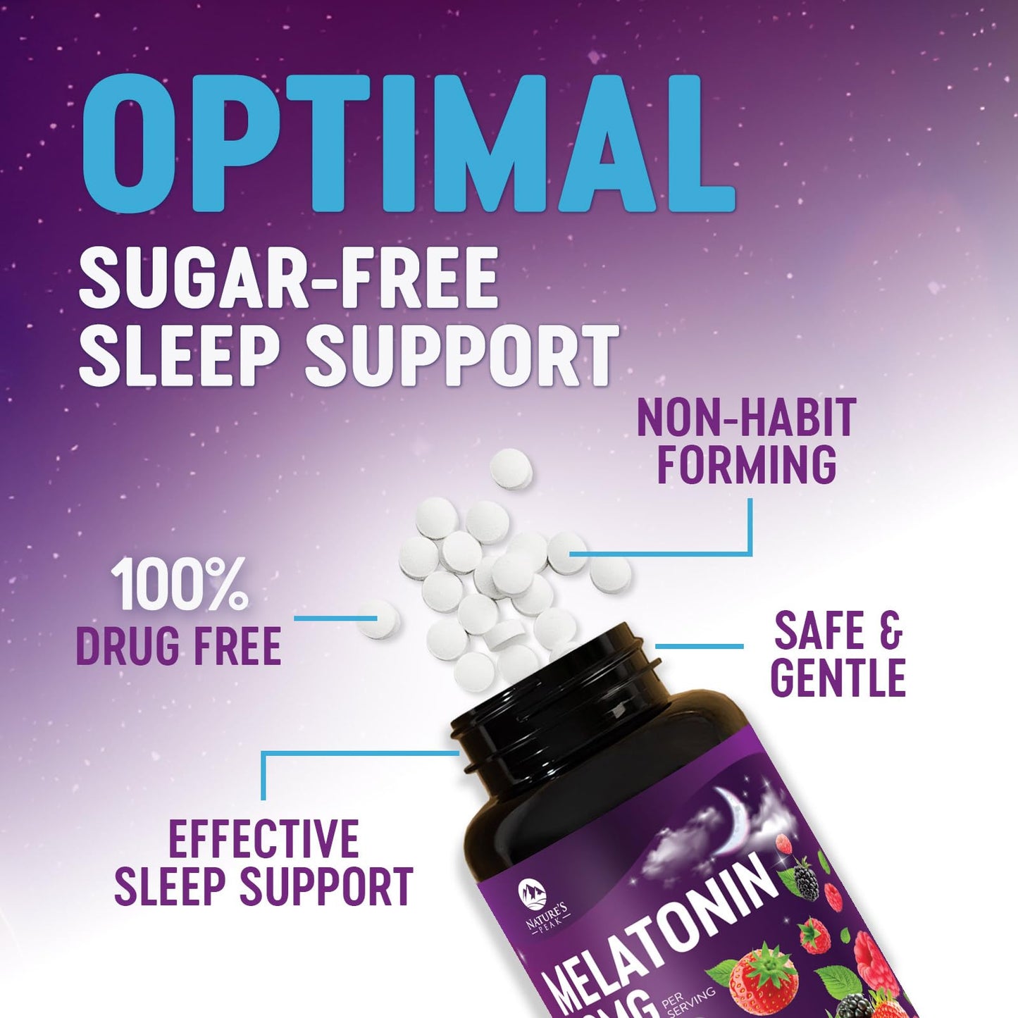 Nature's Peak Melatonin Sleep Support Supplements Chewable 120 Count