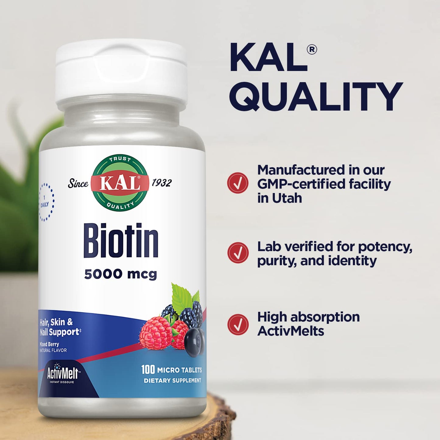 KAL Biotin 5000 mcg Lozenges, 100 Count